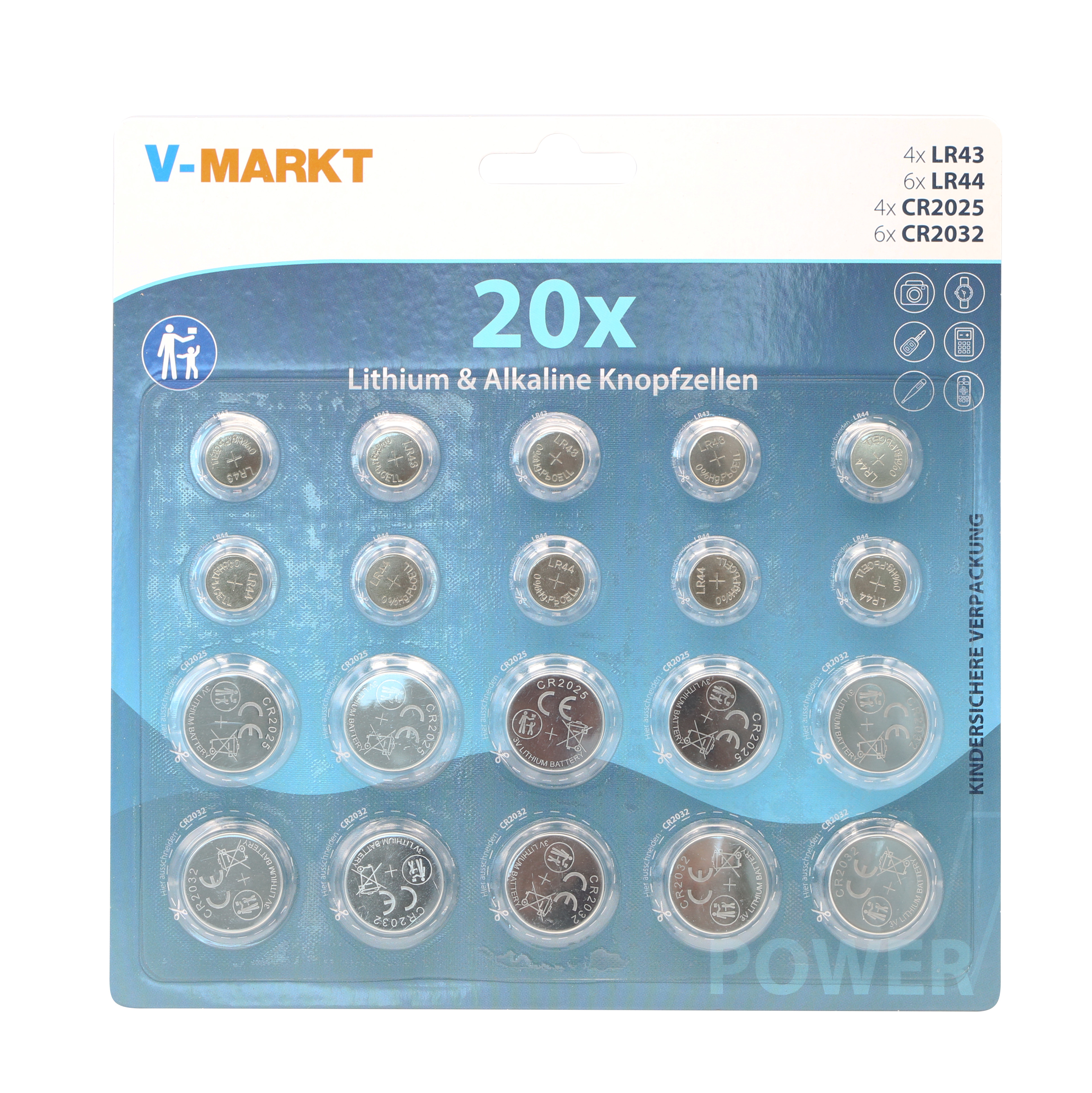 V-Markt Knopfzellen Mixkarte, 20 Stück V-Markt Knopfzellen Mixkarte, 20 Stück