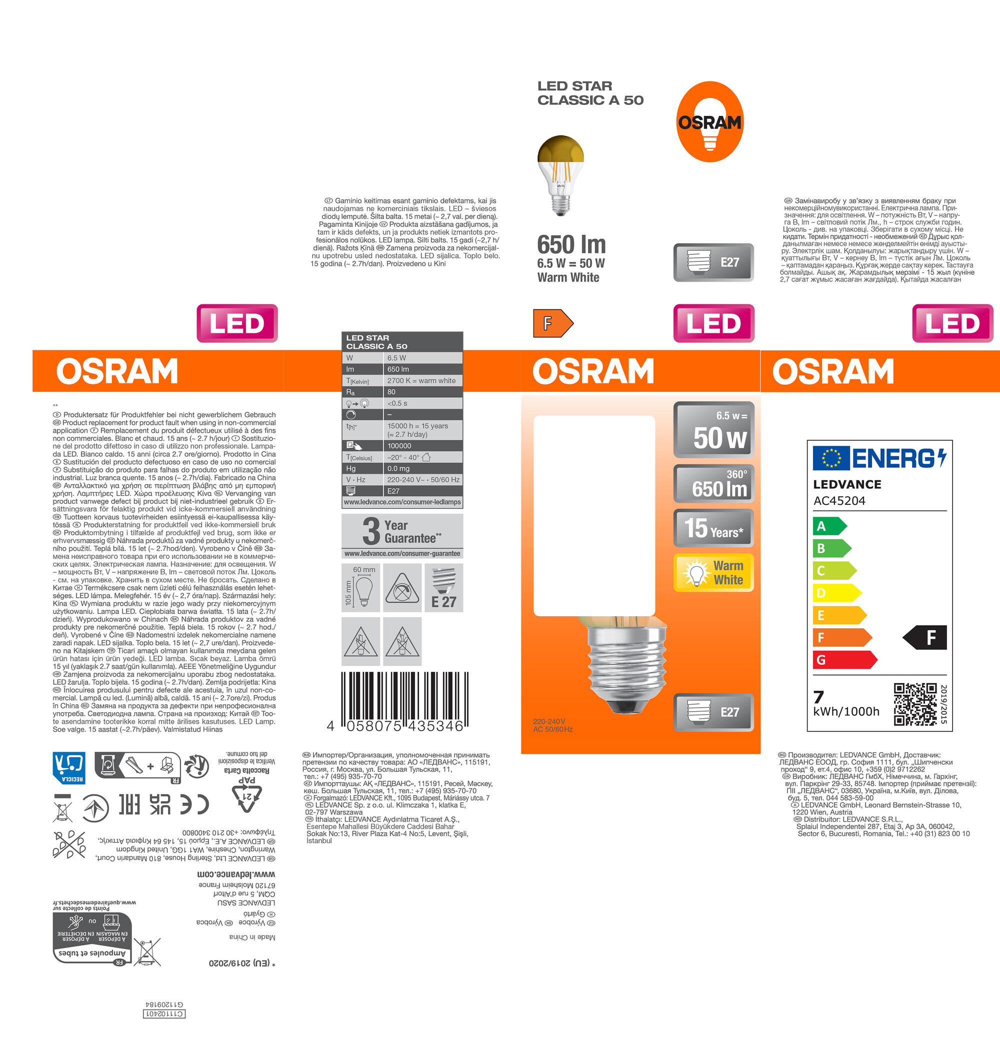 Osram LED Lampe Retrofit Classic klar, warmweiß, E27