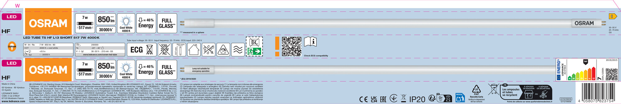 Osram LED Röhre TUBE T5HF, 517 mm, kaltweiß