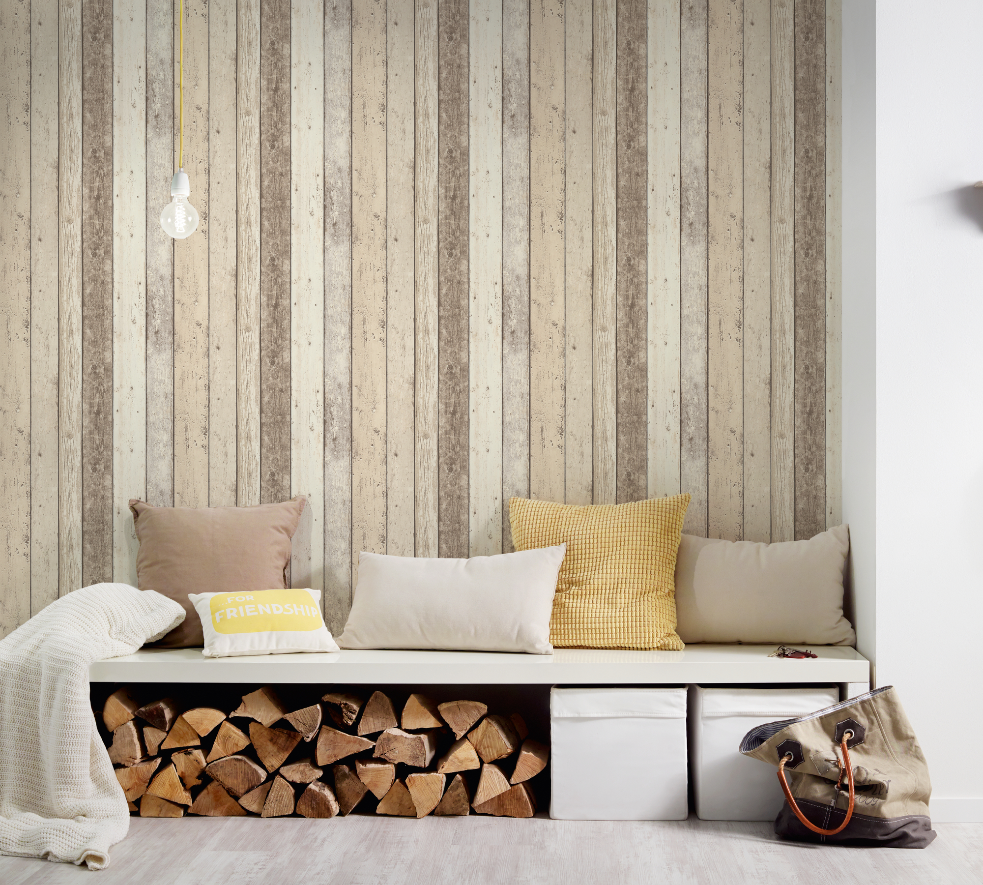 A.S. Création Vliestapete, holzoptik beige creme – paneeltapete im vintage shabby chic stil