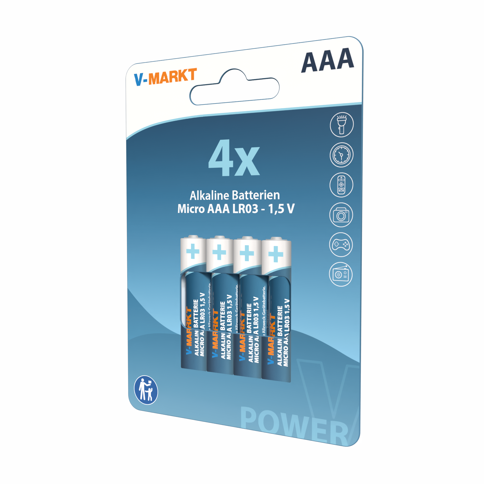 V-Markt Batterie AAA LR03 Alkaline, 4 Stück V-Markt Batterie AAA LR03 Alkaline, 4 Stück