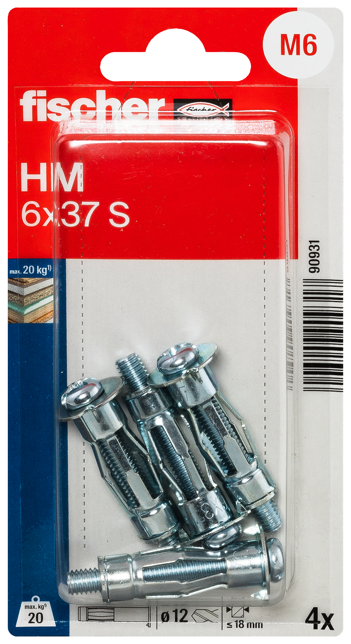 fischer Hohlraum-Metalldübel HM 6 x 37 S K (4) fischer Hohlraum-Metalldübel HM 6 x 37 S K (4)