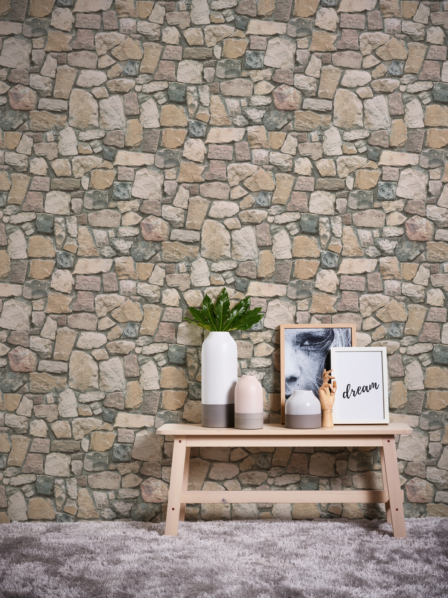 A.S. Création Vliestapete, natursteinoptik beige grau – steinmauer-look im rustikalen stil