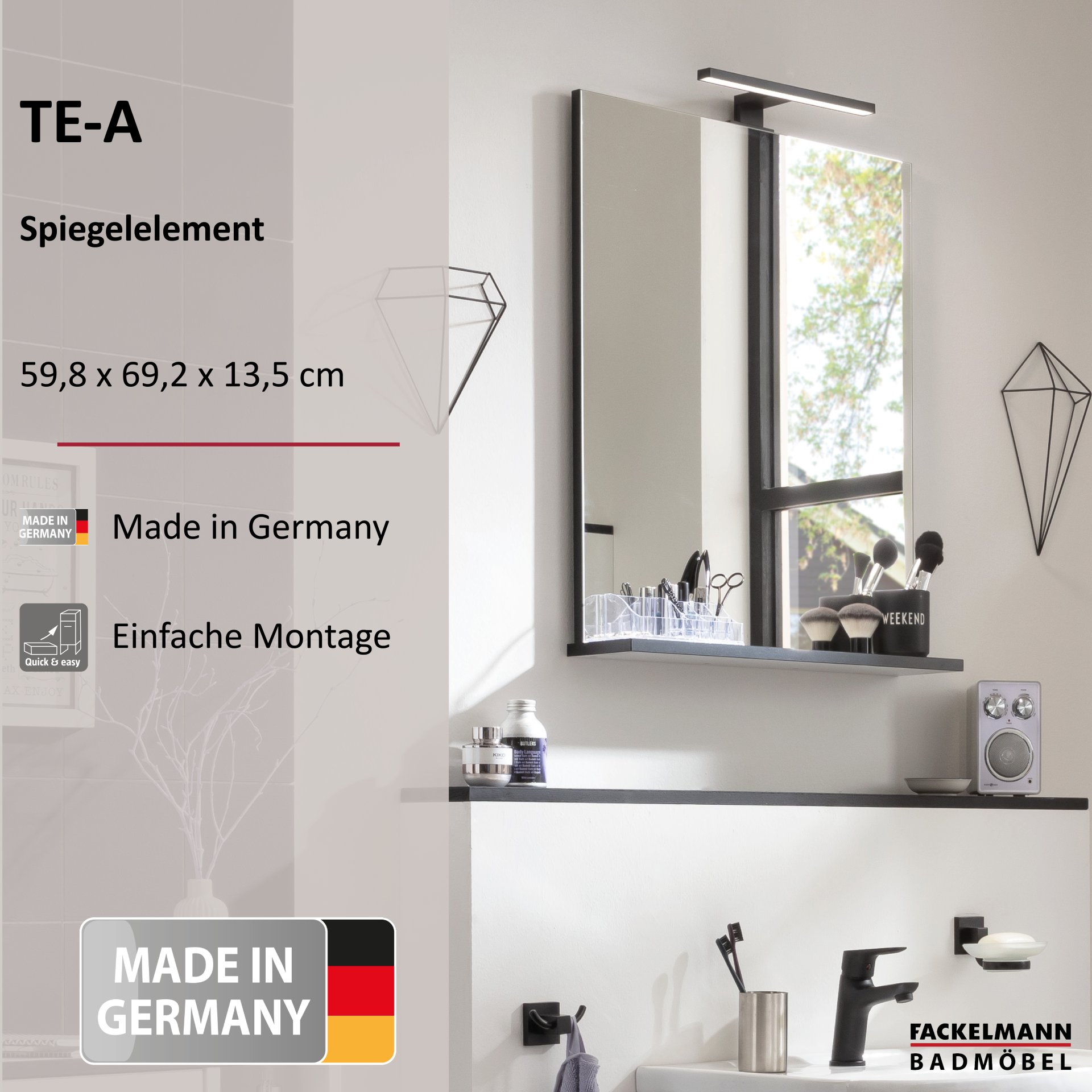 Fackelmann TE-A Spiegelelement, 598 x 692 x 135 mm, weiß