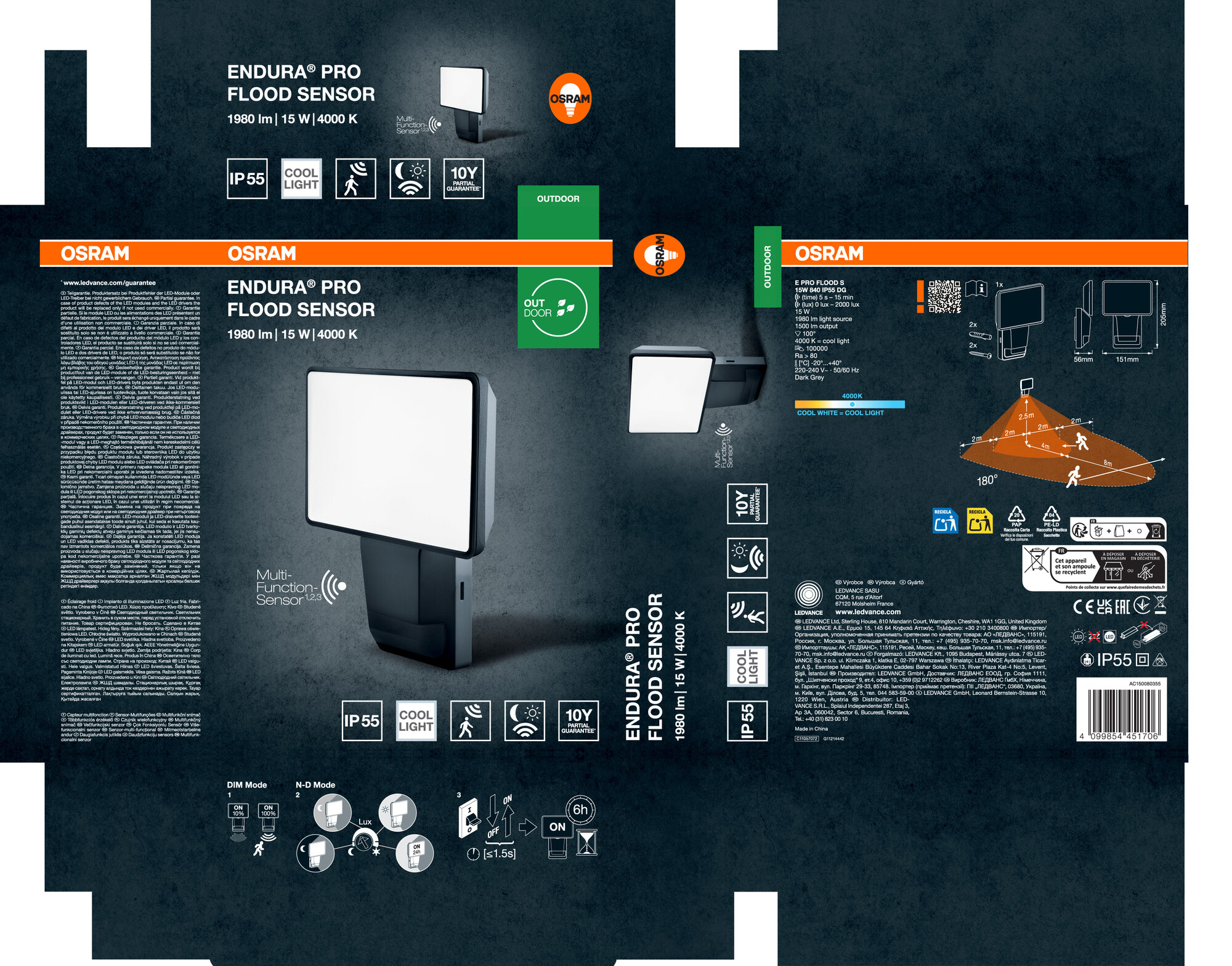 Osram LED Fluter, Kaltweiß, 15W, 151 x 56 x 205 mm