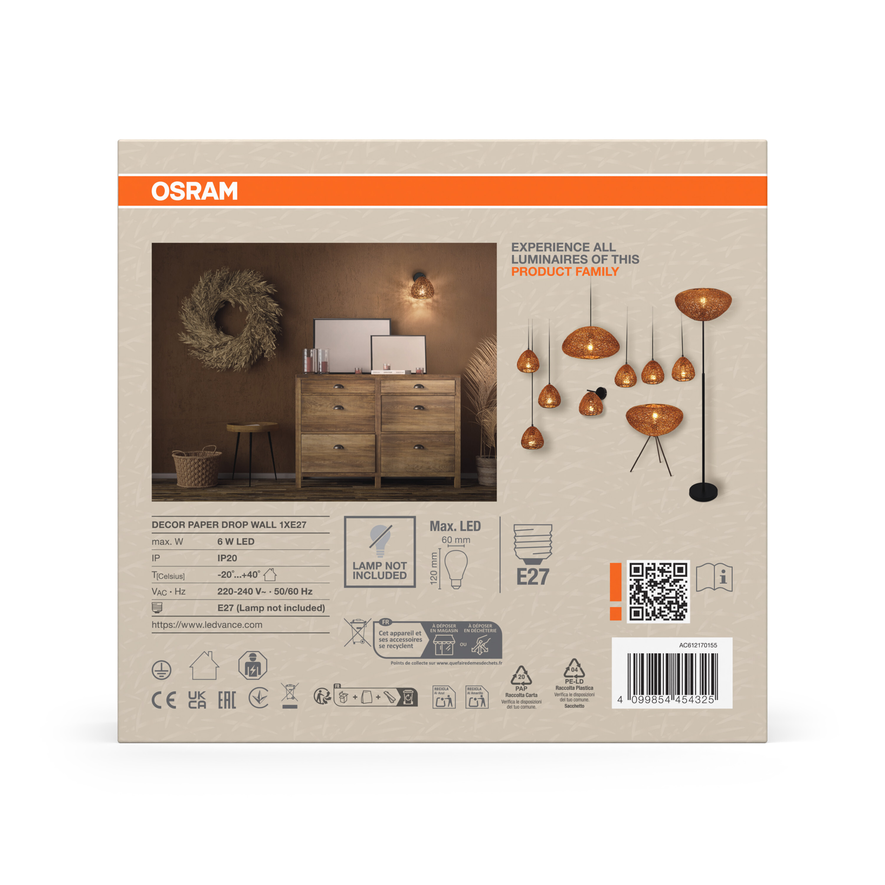 Osram Decor Wandleuchte, 1xE27, schwarz
