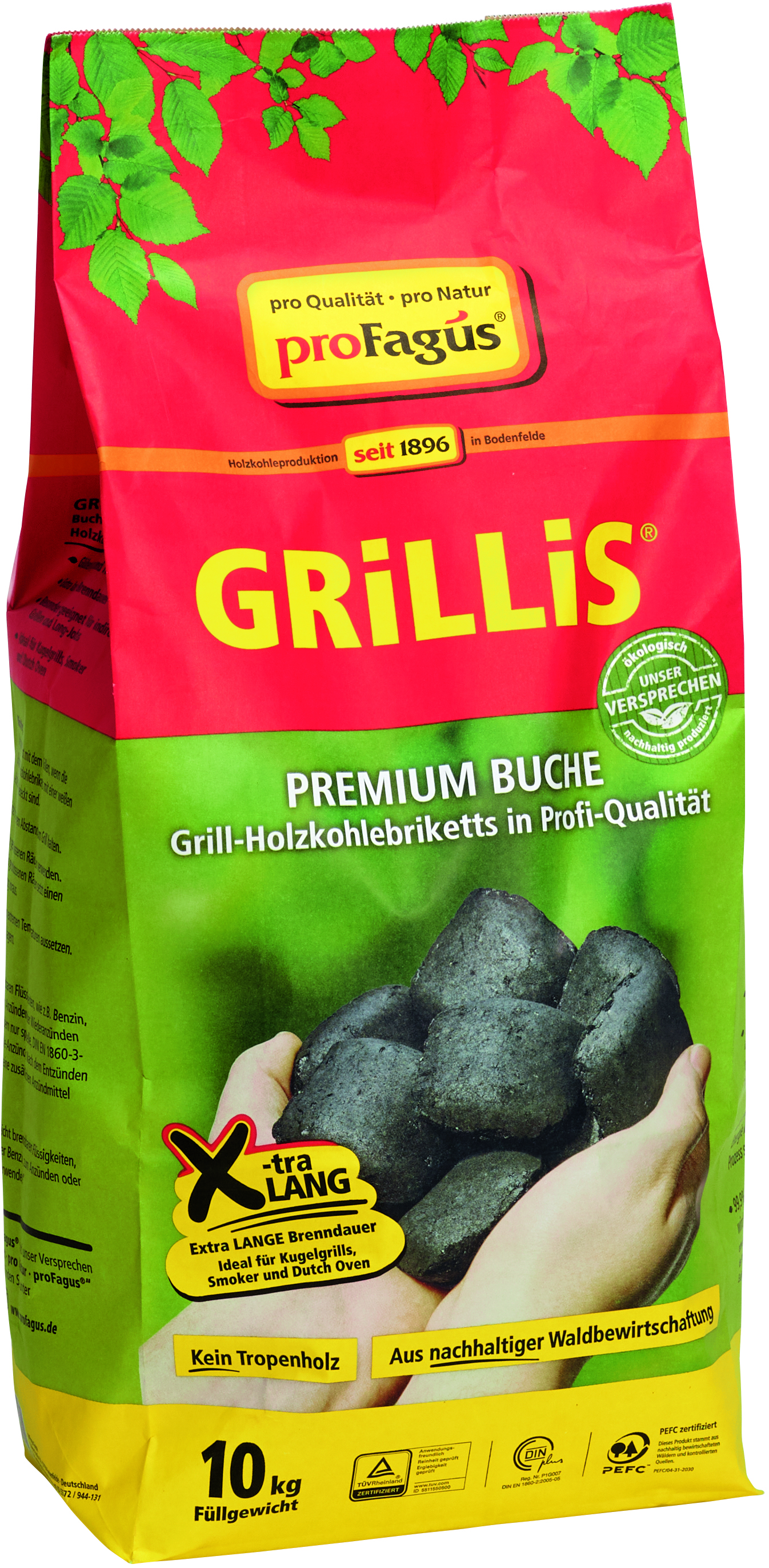proFagus Premium Buchen Grill-Holzkohlebriketts - GRiLLis, 10 kg