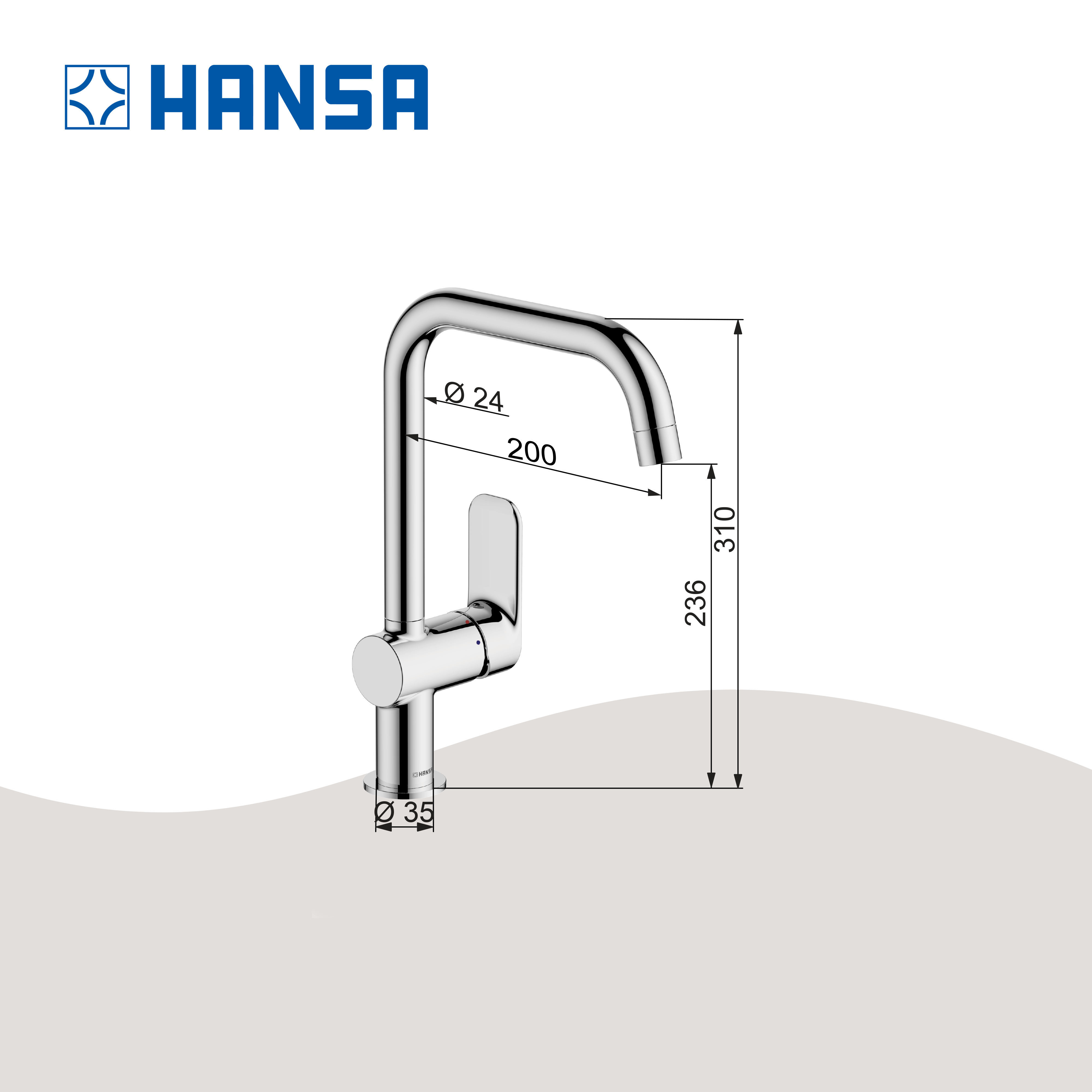 Hansa PICO Küchenarmatur mit seitlicher Bedienung, DN 15, Chrom