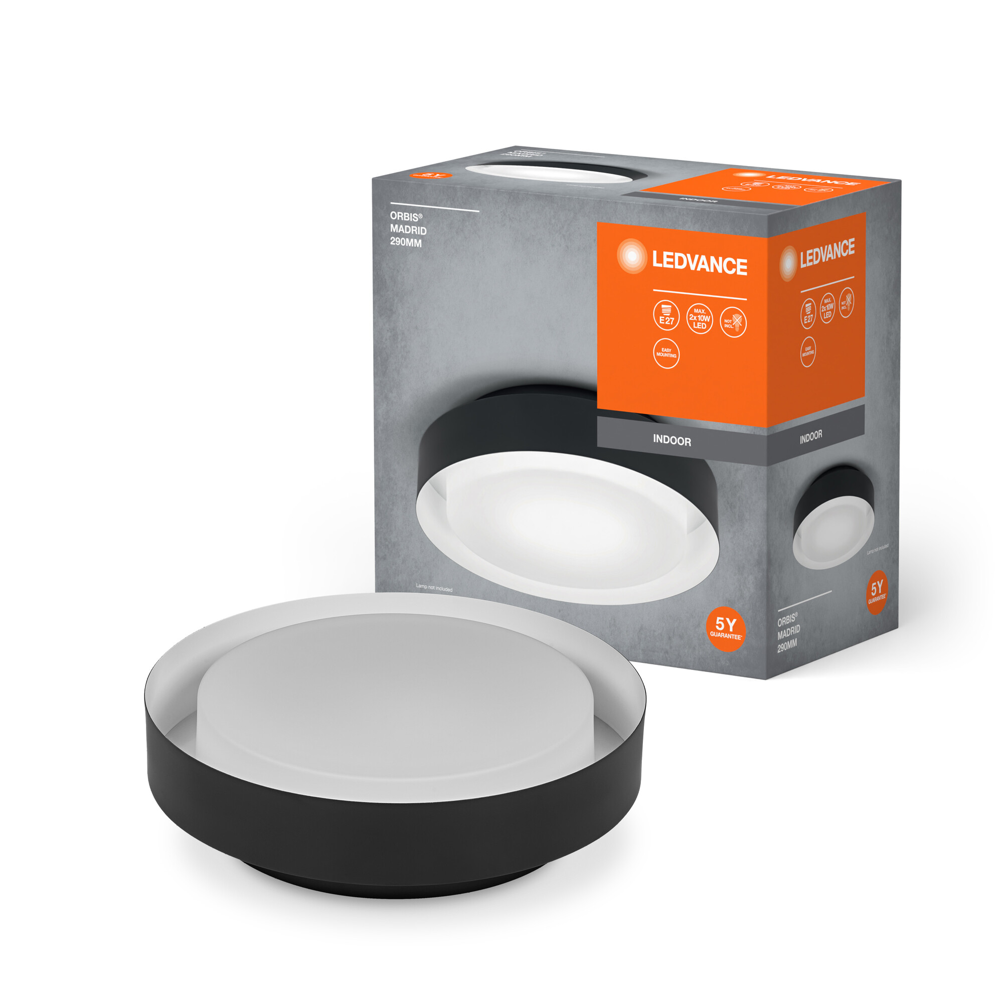 Ledvance ORBIS Deckenleuchte Madrid 290 mm, schwarz, E27