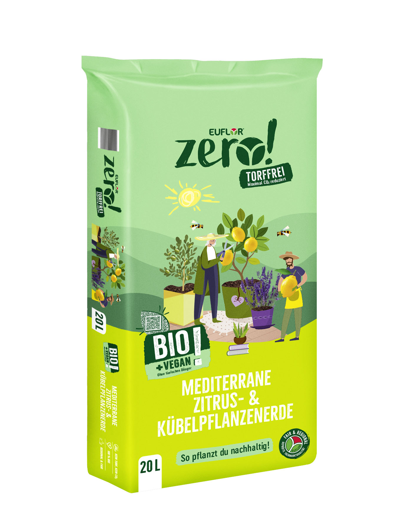 4008089017335_Zero_20L_Mediter-Zitrus-3D-gek Euflor zero! Bio mediterrane Zitrus- & Kübelpflanzenerde, 20 L