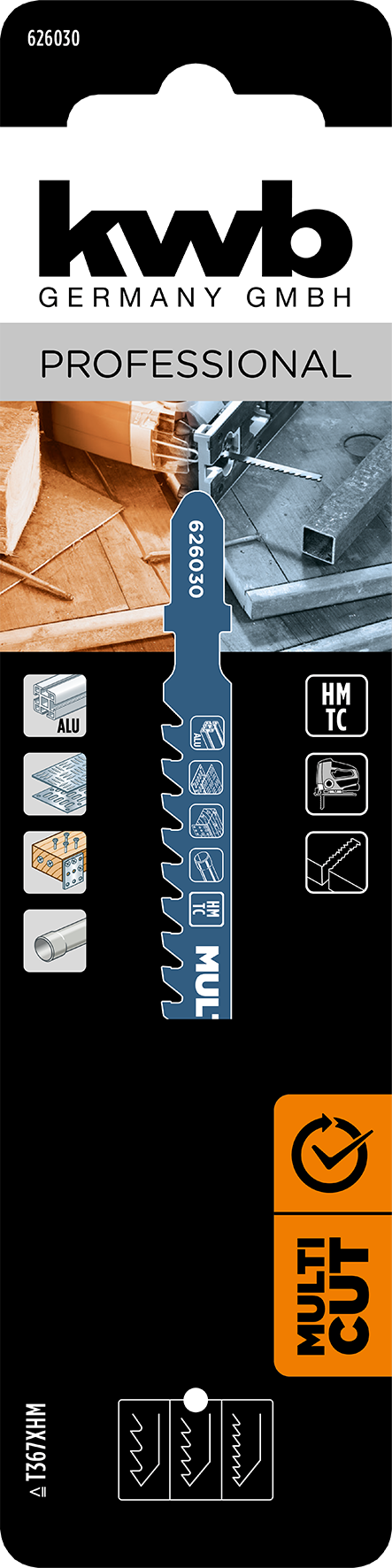 kwb Multicut HM-Stichsägeblatt mit T-Schaft für Metall, progressiver Zahnteilung, mittel, 130 mm kwb Multicut HM-Stichsägeblatt mit T-Schaft für Metall, progressiver Zahnteilung, mittel, 130 mm