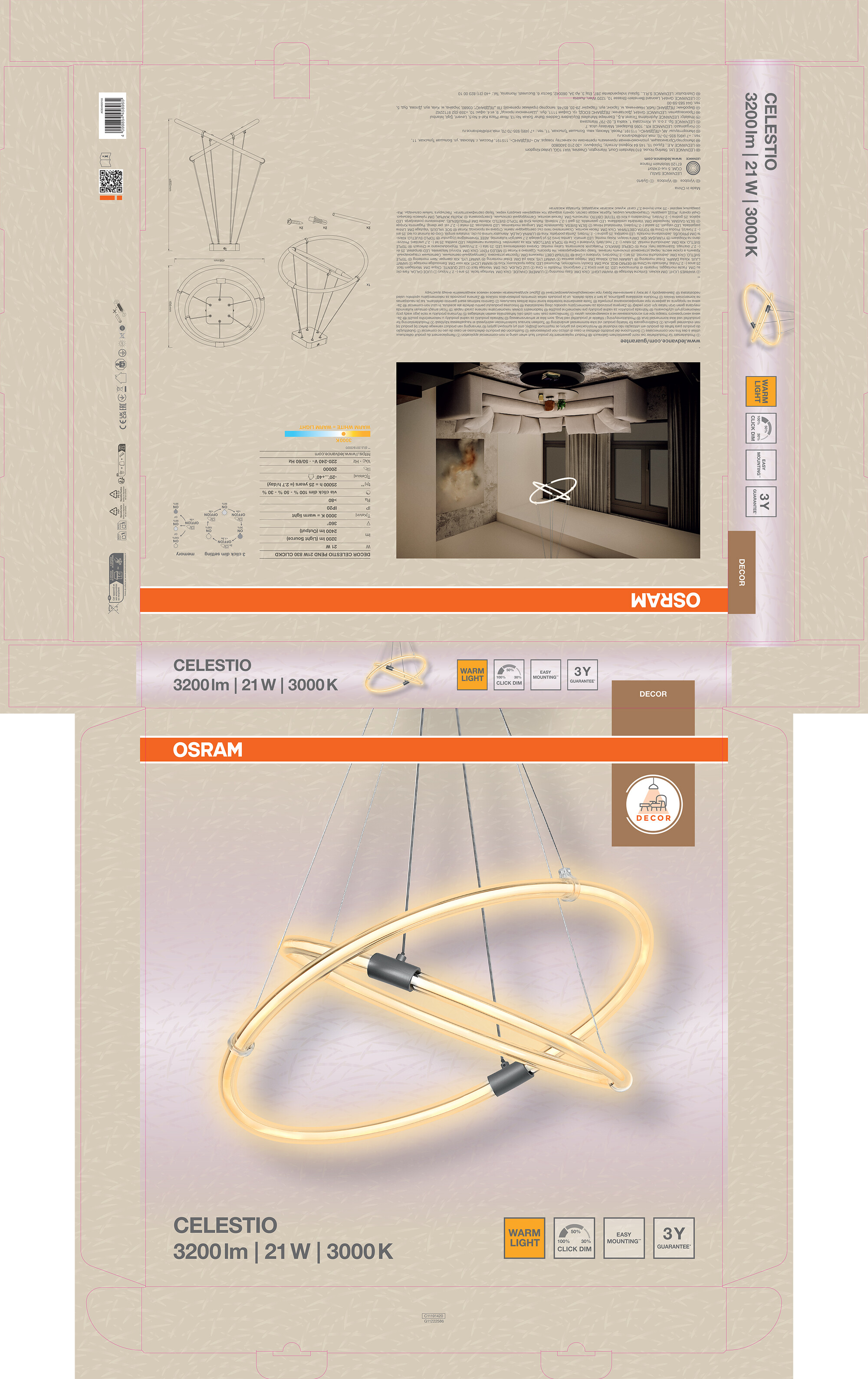 Osram Decor Celestio Pendelleuchte, 21W, Warmweiß