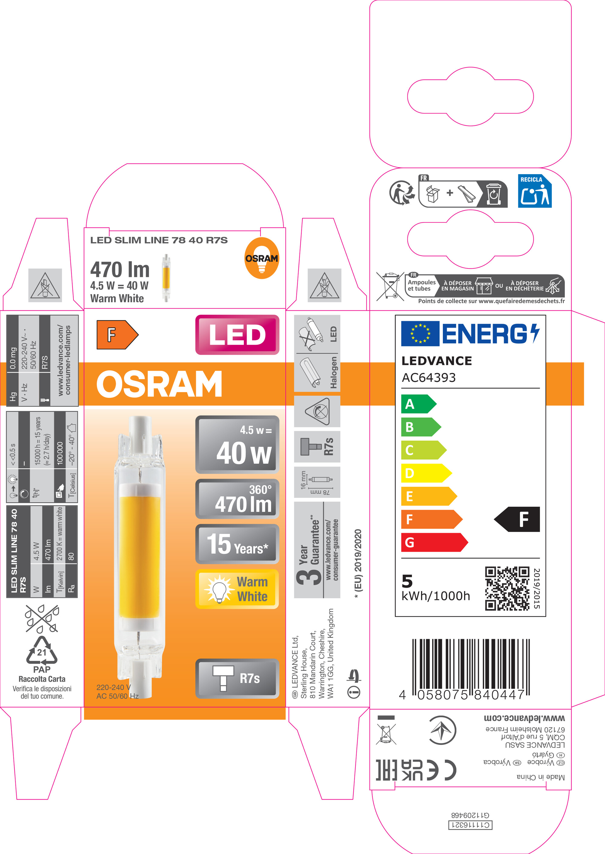 Osram LED Slim Line Lampe, 4.5W, warmweiß