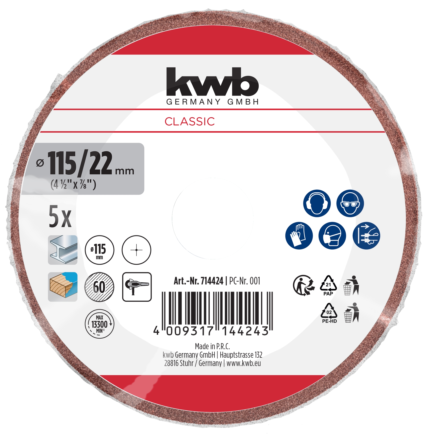 Kwb Fiberschleifscheibe Korund, 115 mm, K60