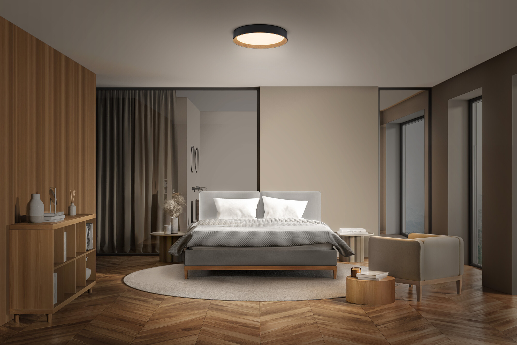 Osram Led Deckenleuchte "Orbis Larios", 390 mm, 24W, 830, Holzdekor/schwarz