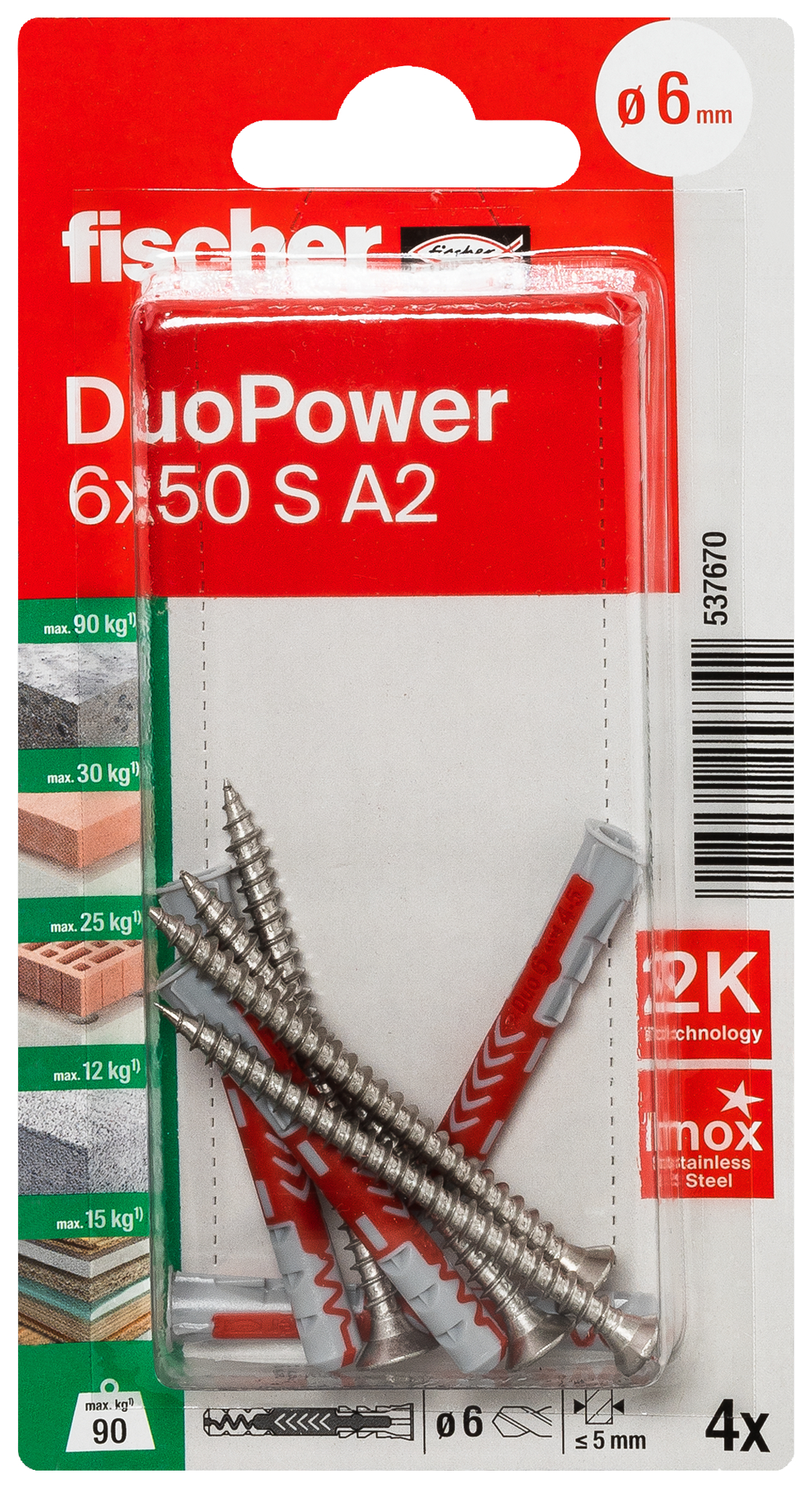 fischer DuoPower Universaldübel 6 x 50 S A2 K (4) fischer DuoPower Universaldübel 6 x 50 S A2 K (4)