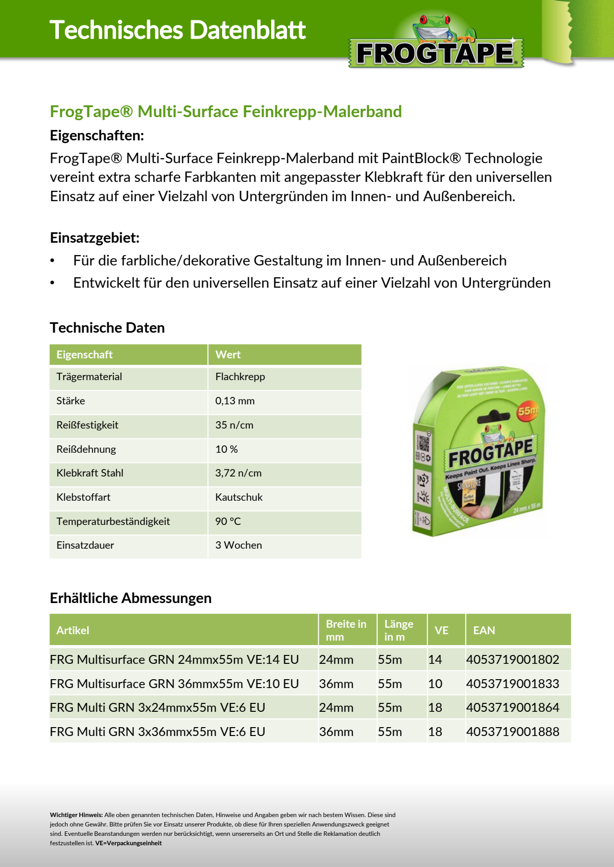 Kip FrogTape® Multi-Surface, 36 mm x 55 m