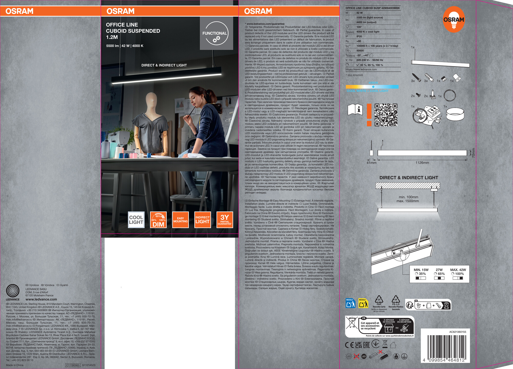 Osram LED Pendelleuchte Office Line, dimmbar, Schwarz