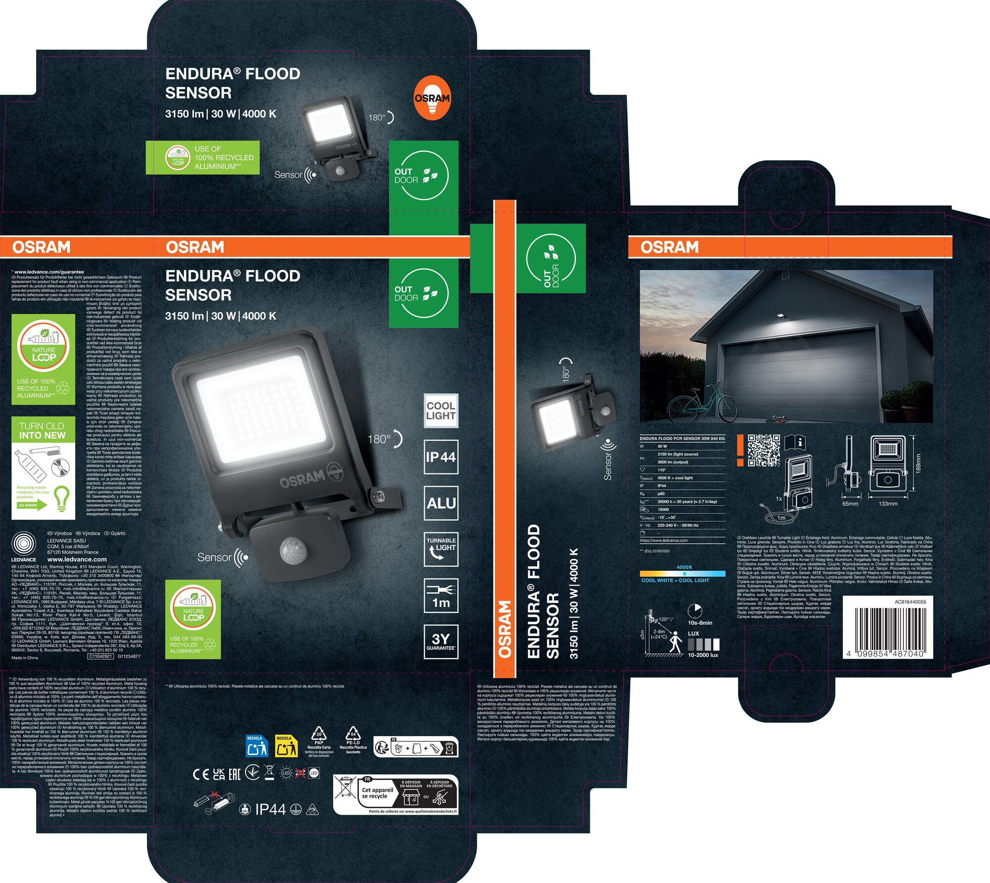 Osram LED Strahler mit Sensor, 30W, Kaltweiß