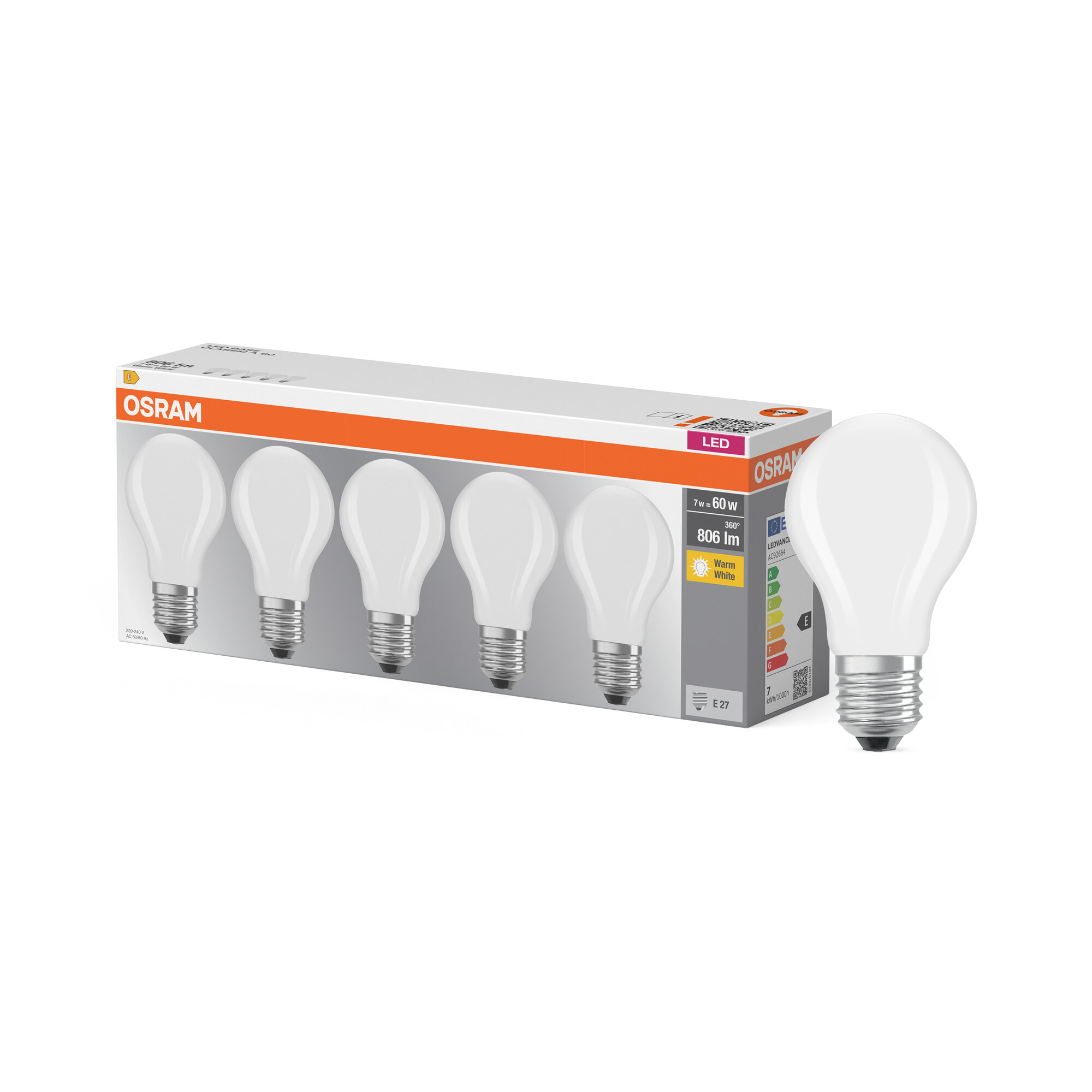 Osram LED Classic Lampe, matt, warmweiß, E27, 5er-Pack