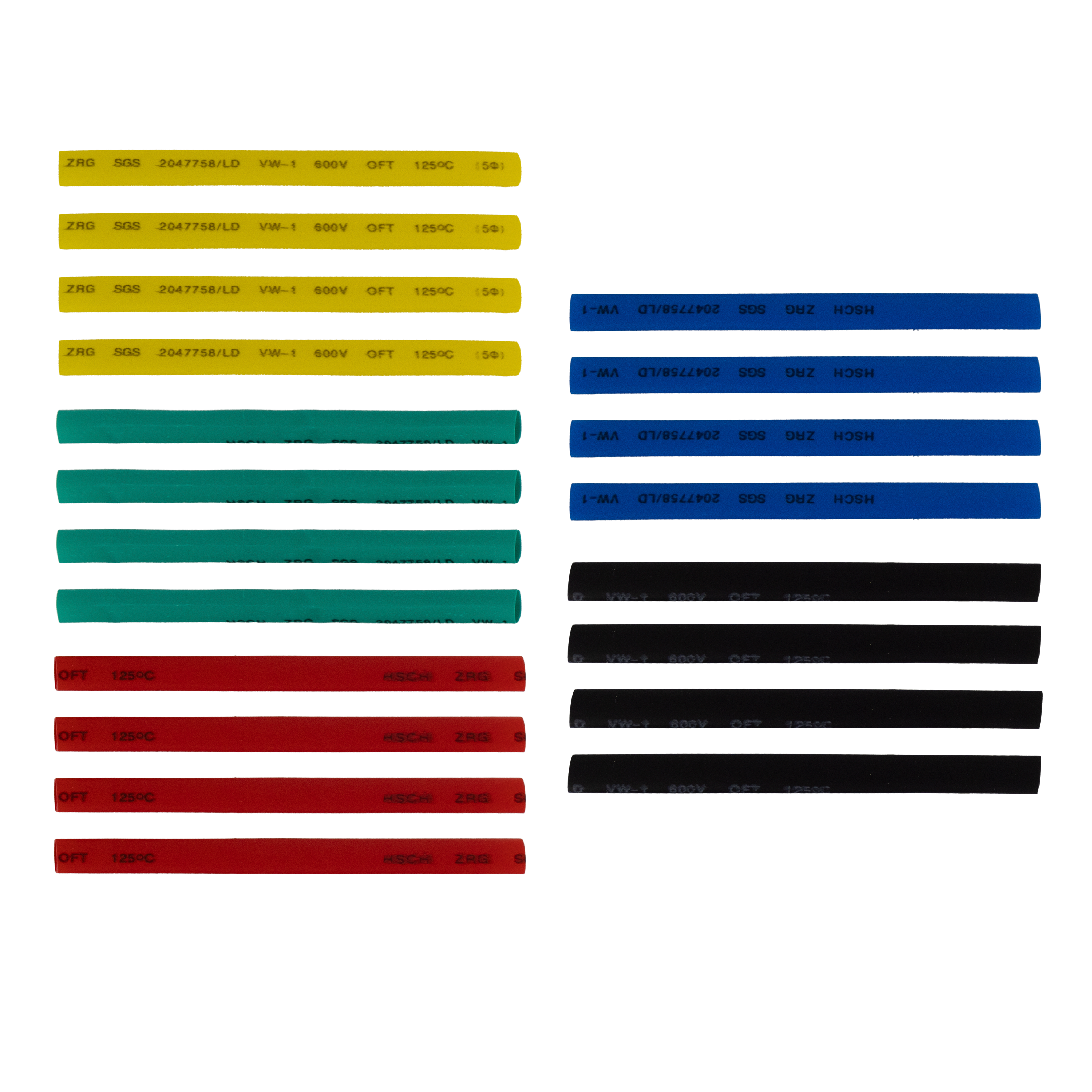 REV Schrumpfschlauch-Set 5 x 4 Stück á 10 cm, schwarz, rot, gelb, grün, blau