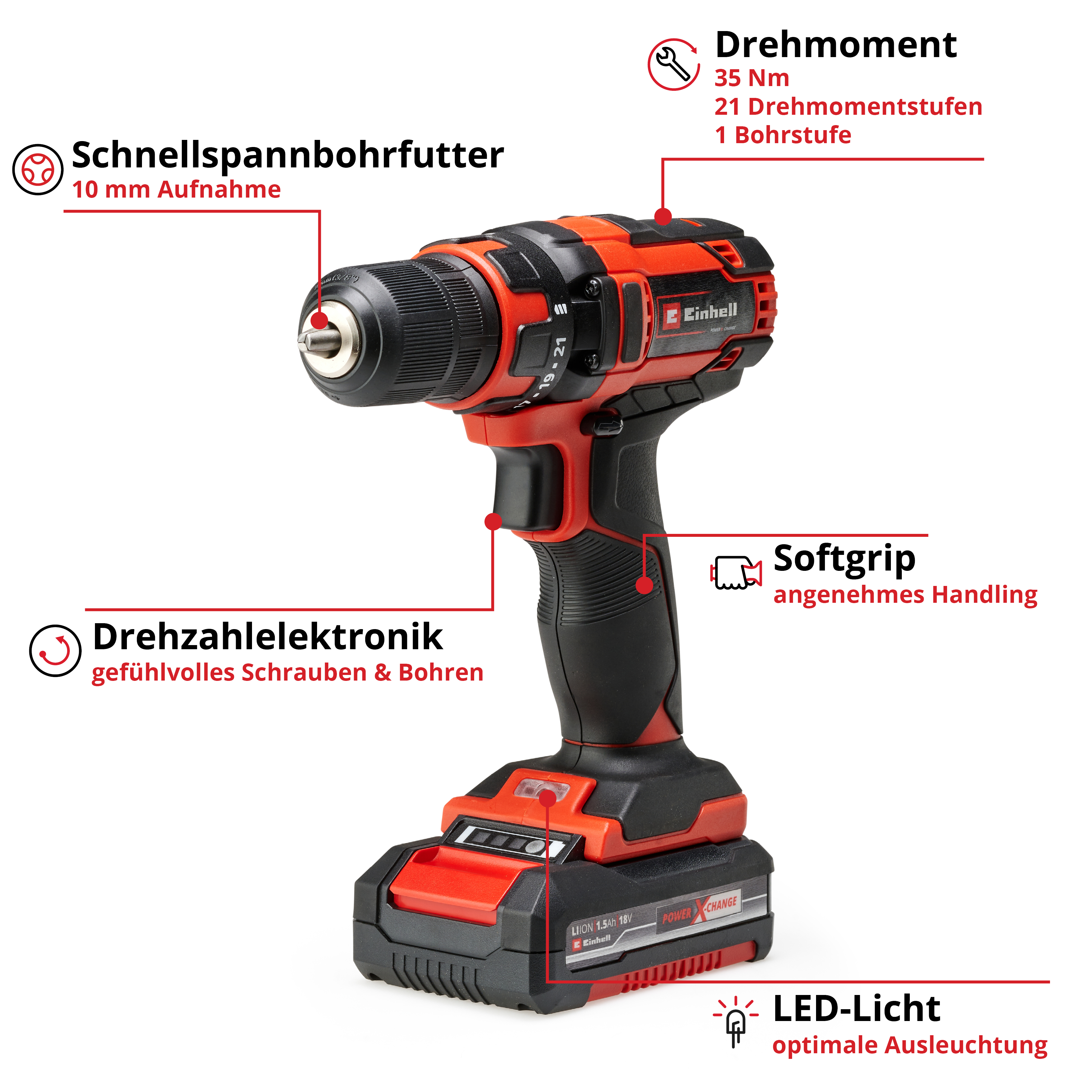 Einhell Akku-Bohrschrauber TC-CD 18/35 Li (1x1,5 Ah)