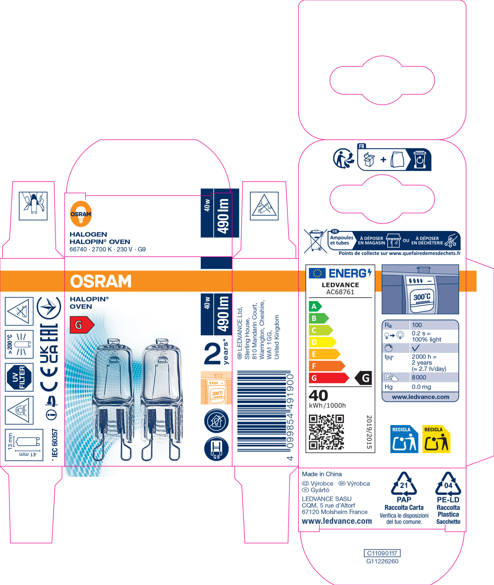Osram Halopin Backofen G9, 40W, Warmweiß
