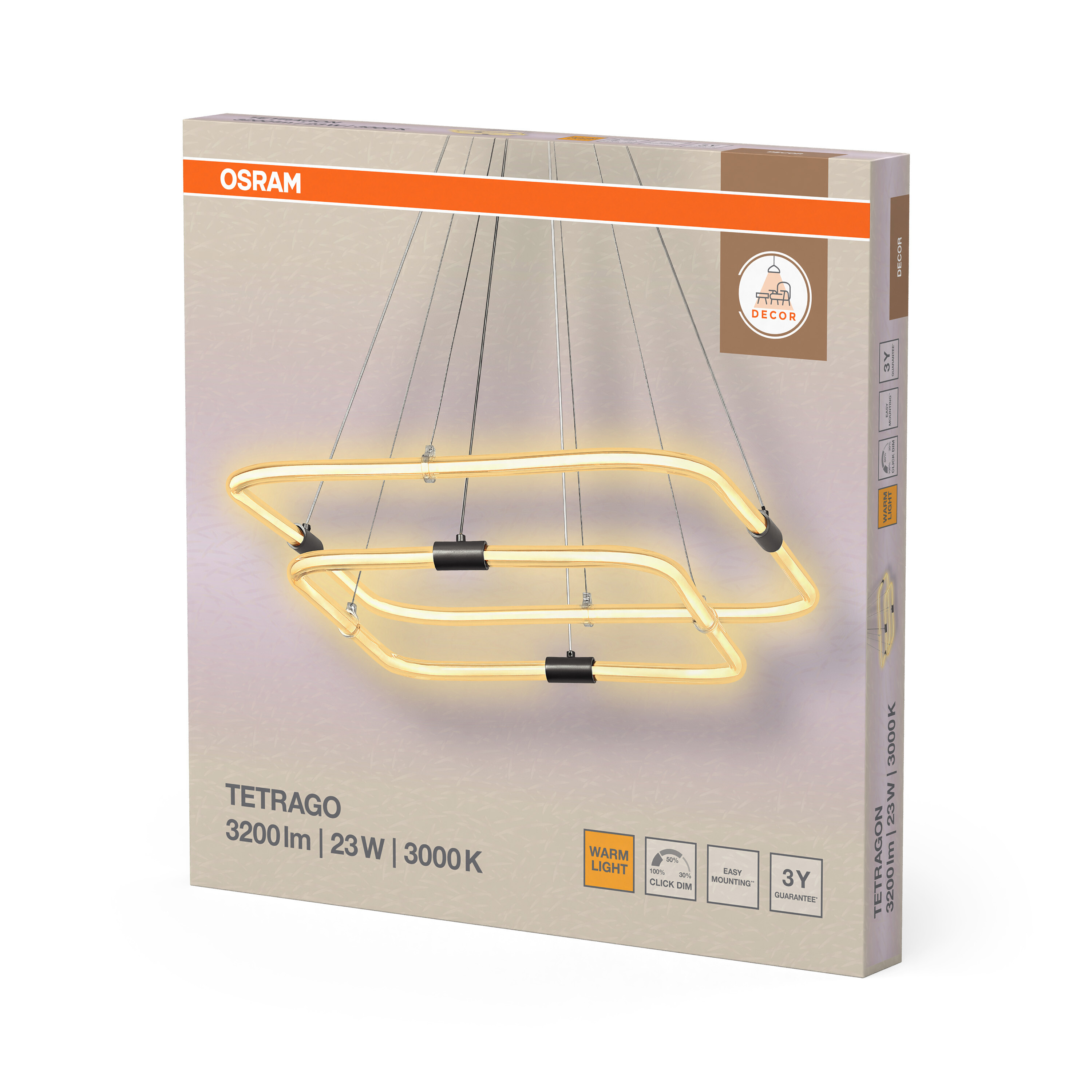 Osram Decor Tetragon Pendelleuchte, Warmweiß, 23W