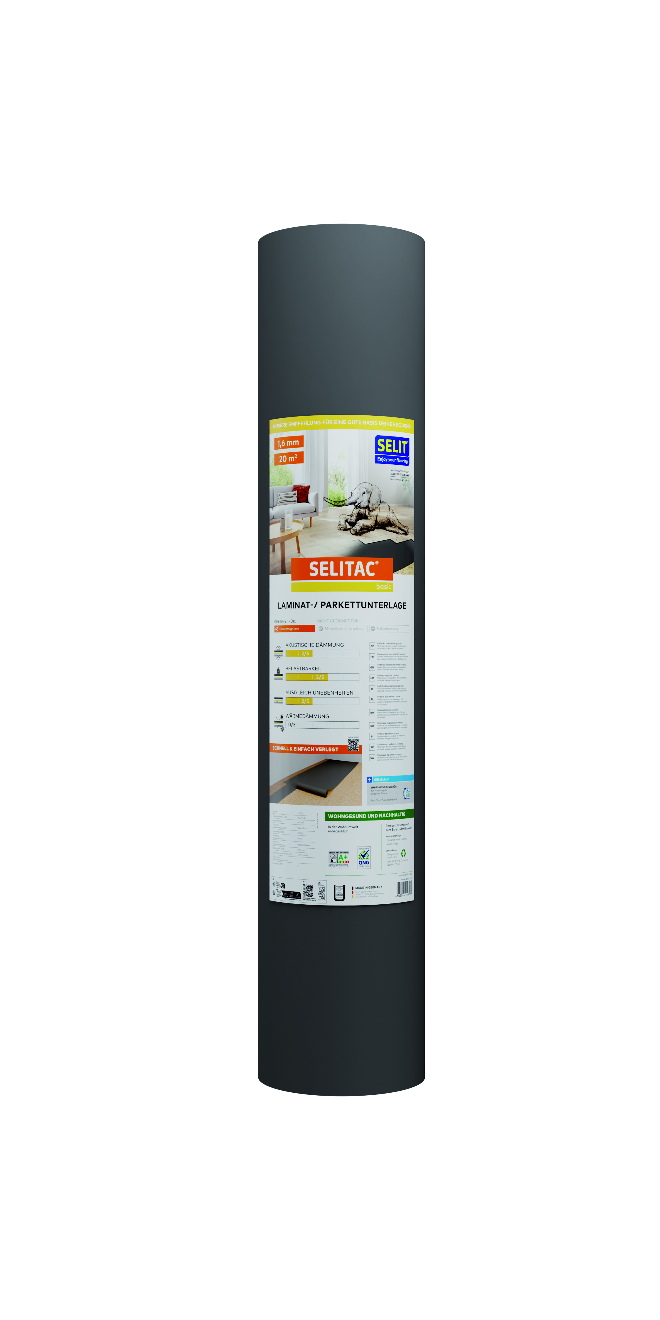 SELITAC Laminat- und Parkettunterlage basic 1,6 mm, 1 x 20 m, 20 m²