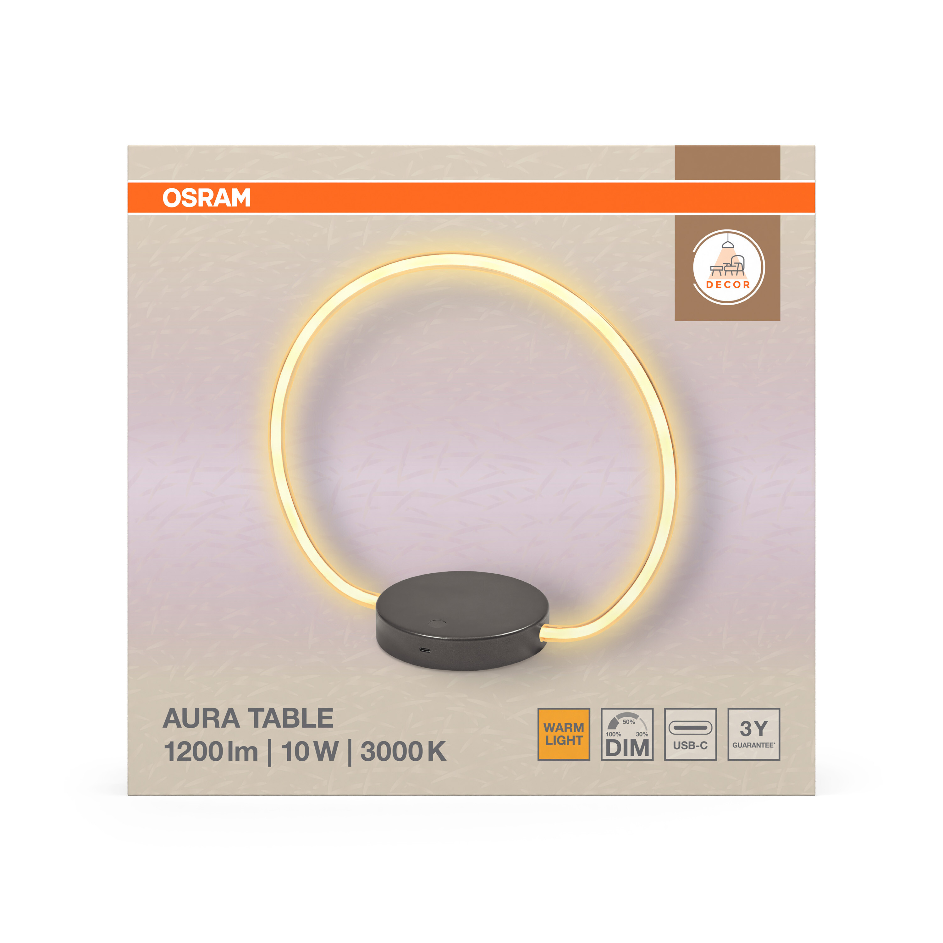 Osram Decor Aura Tischleuchte, 10W, Touch dimmbar, USB