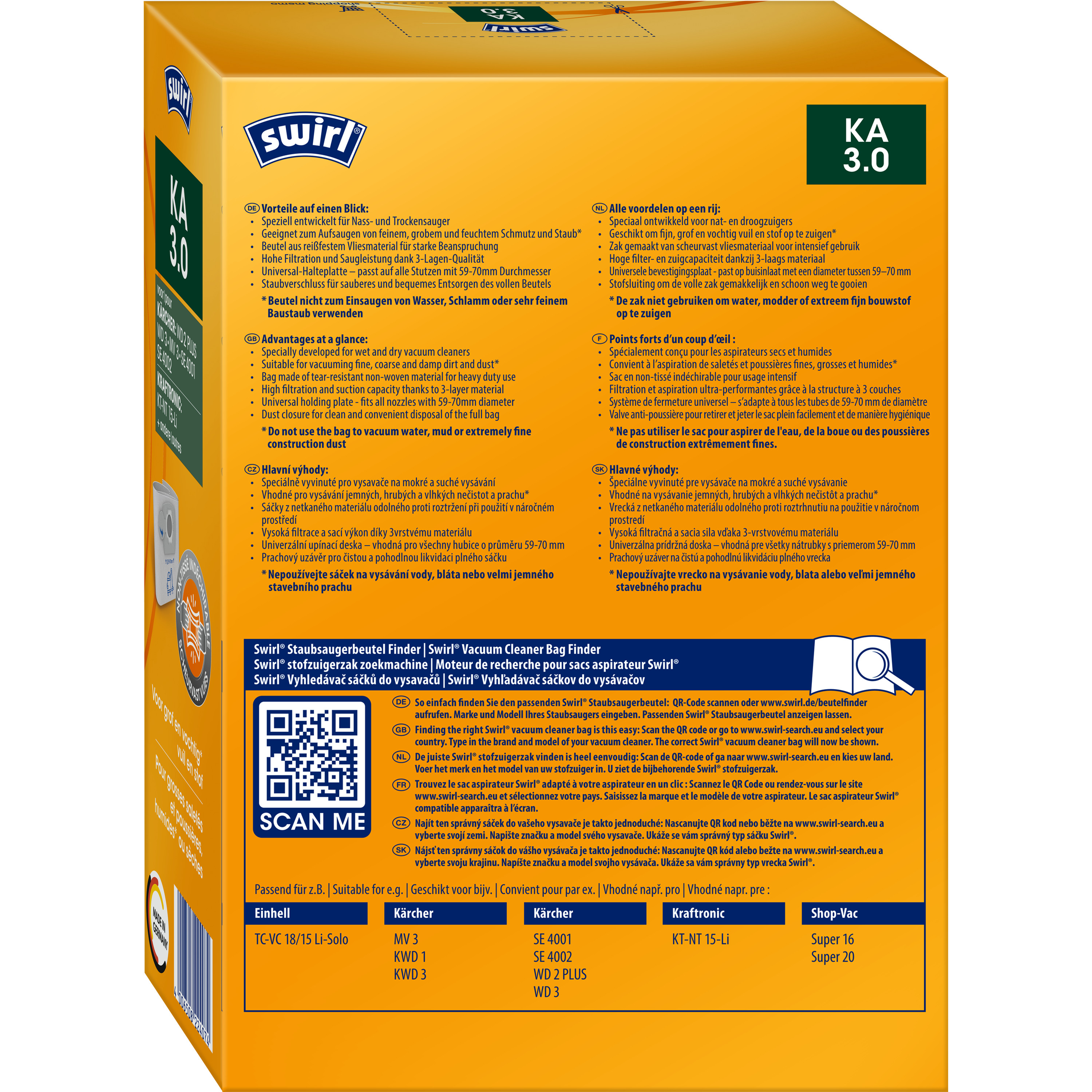 Swirl® KA 3.0® Beutel für Nass- und Trockensauger Swirl® KA 3.0® Beutel für Nass- und Trockensauger