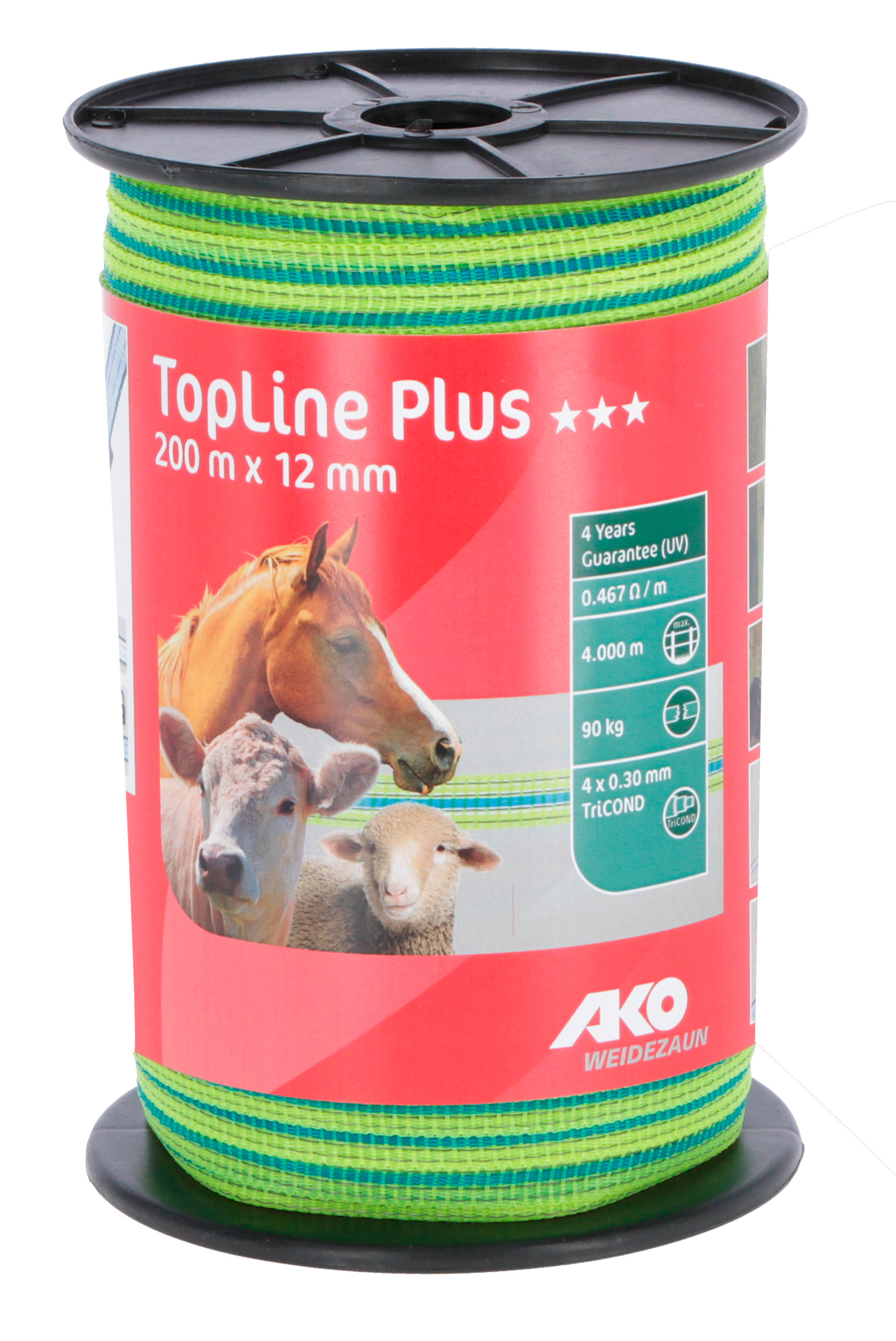 Kerbl Band TopLine Plus, 200m, 12mm neongelb/blau 4x0,30mm TriCond