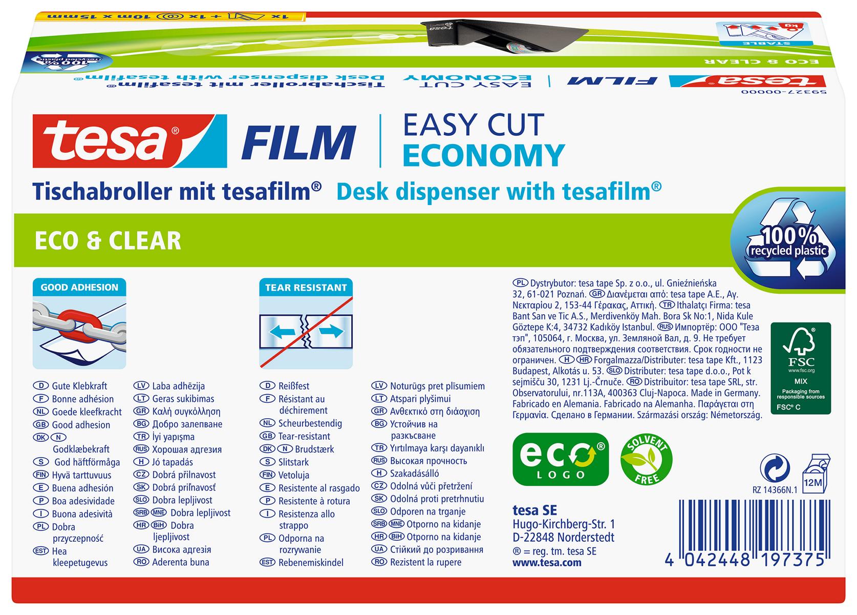 tesafilm_Easy_Cut_Economy_593270000001_LI400_back_pa tesa Tischabroller mit tesafilm eco & clear, 10 m x 15 mm