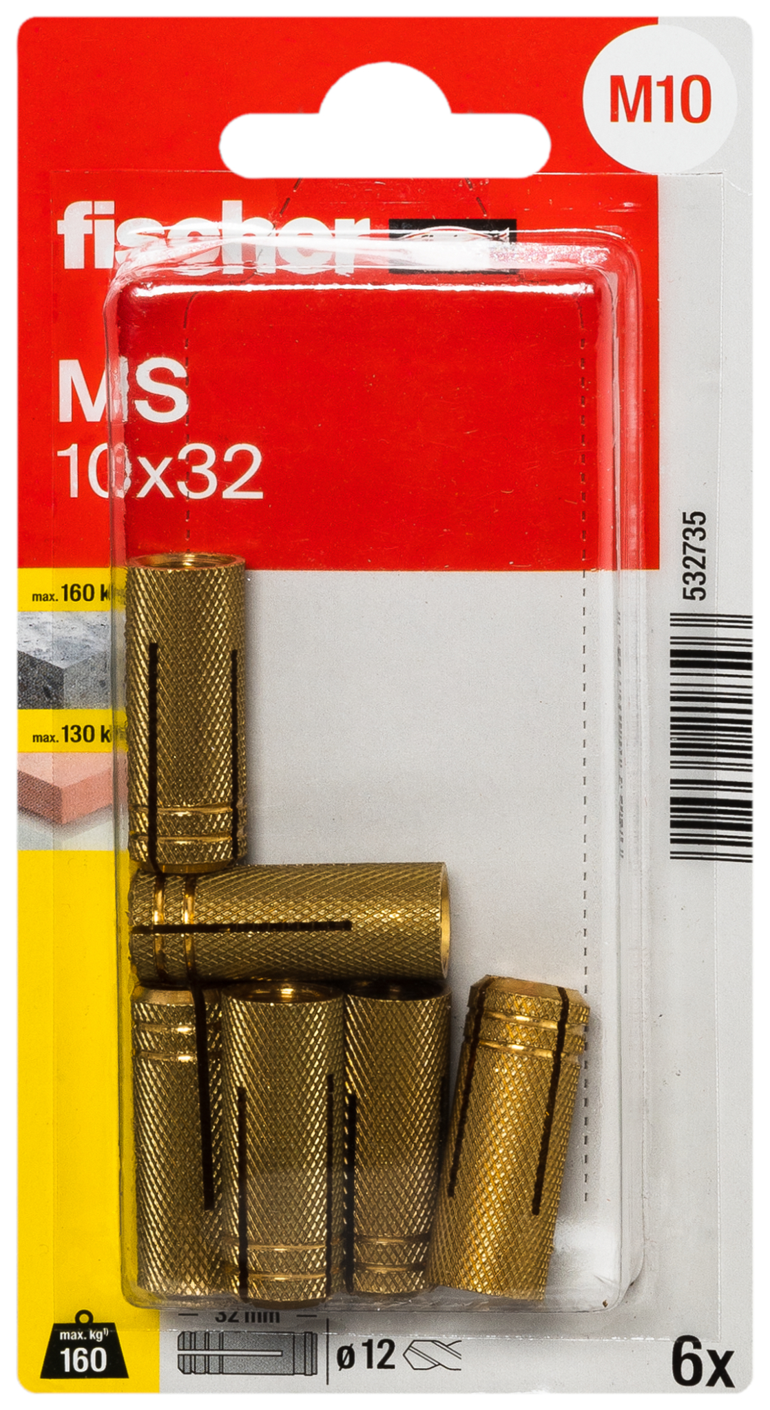 fischer Messingdübel MS 10 x 32 K (6)