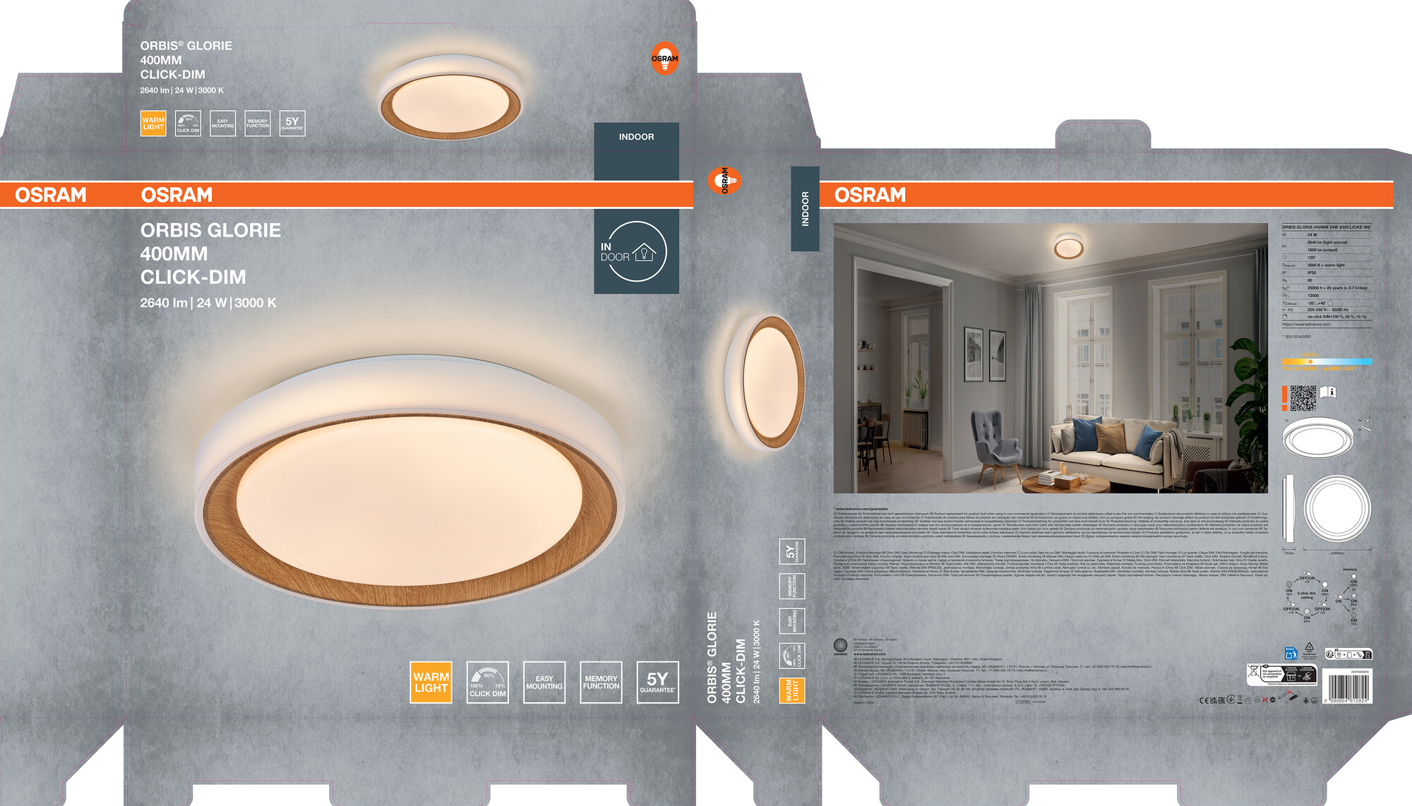 Osram Led Deckenleuchte "Orbis Glorie", 400 mm, 24W, 830, Holzdekor