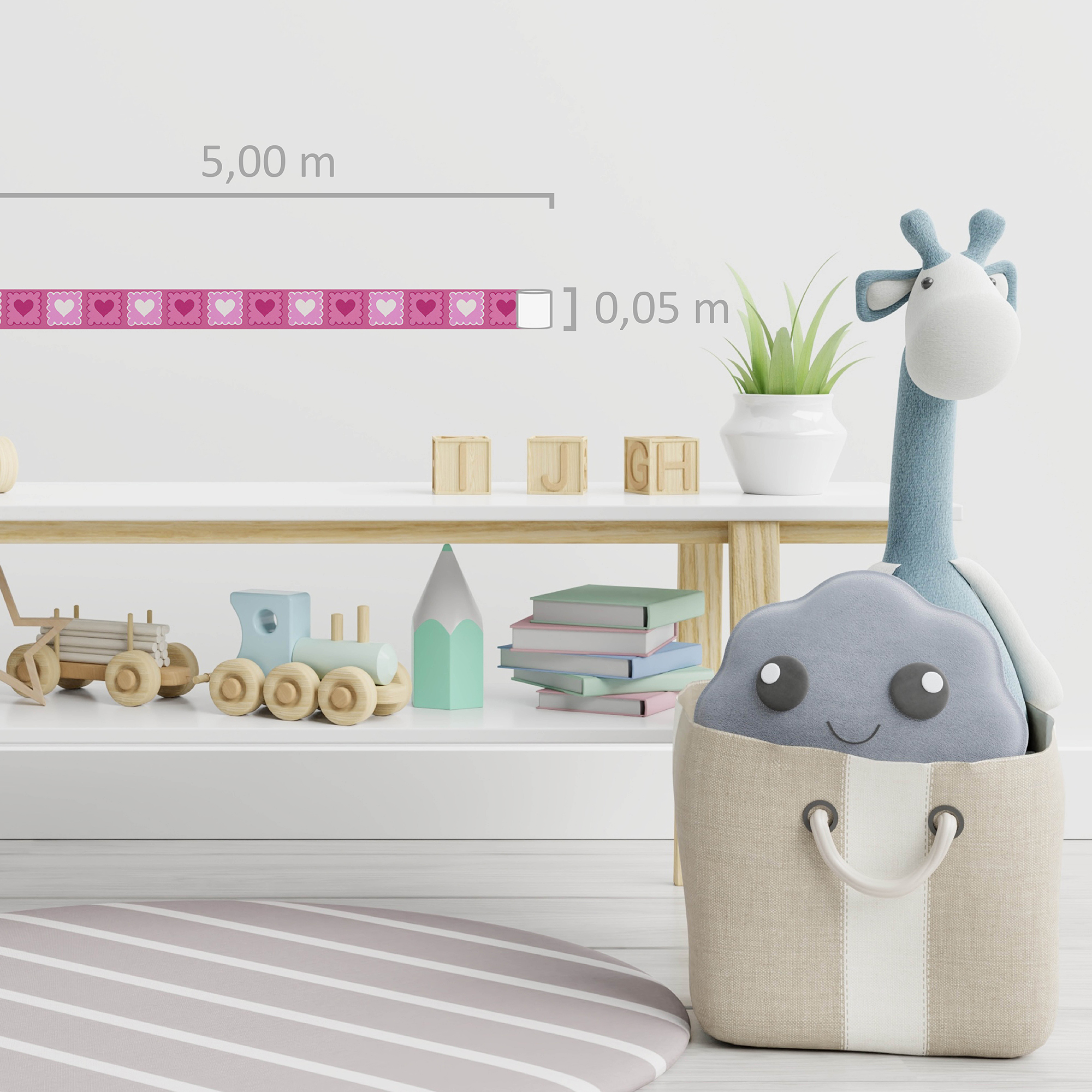 A.S. Création selbstklebende Bordüre, herzen rosa pink – kinderzimmer-borte mit herzmotiv