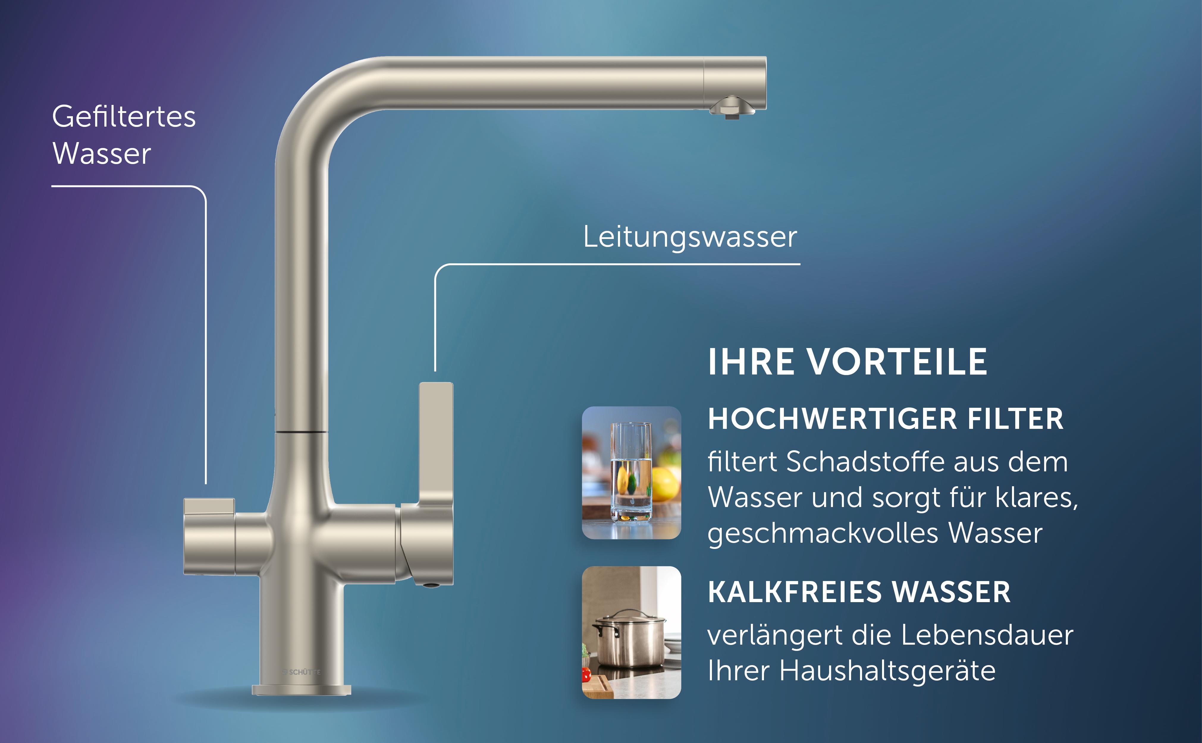 Schütte Trinkwasser-Spültischarmatur AQUASTAR PRO, Edelstahloptik, mit Filtersystem