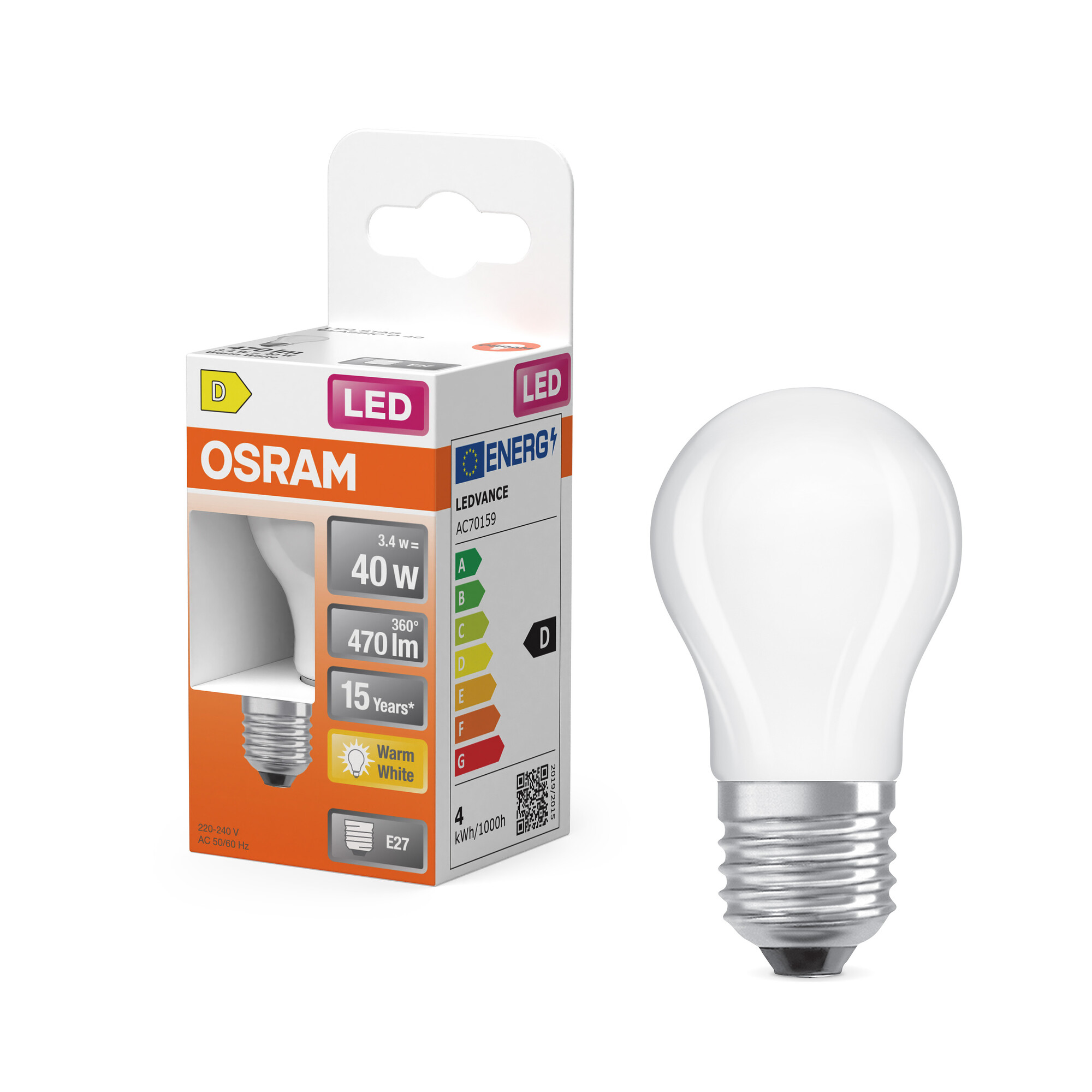 Osram LED Retrofit Classic P Lampe, Warmweiß, E27, matt