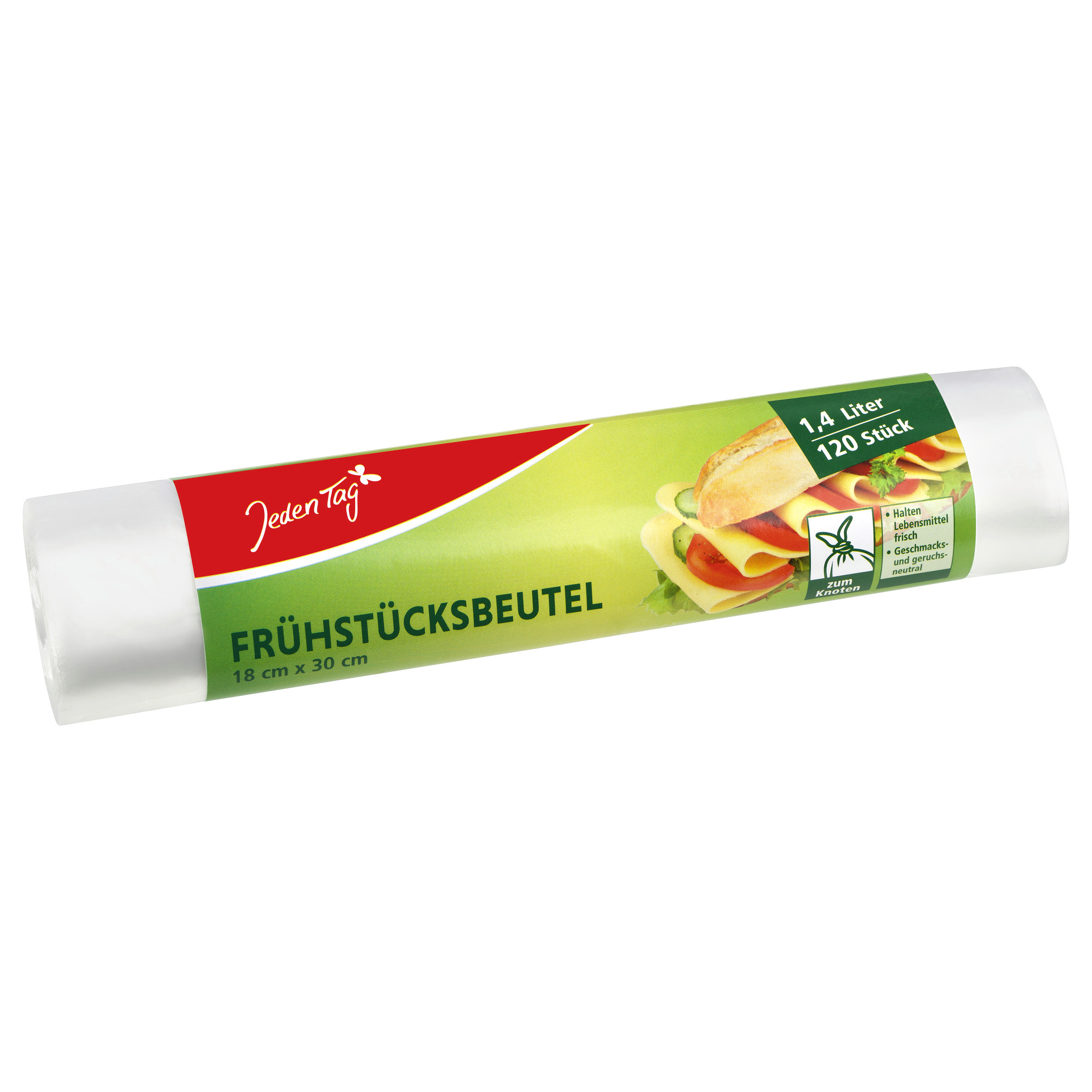 Jeden Tag Frühstücksbeutel zum Knoten, 120 Stück, 1,4 l