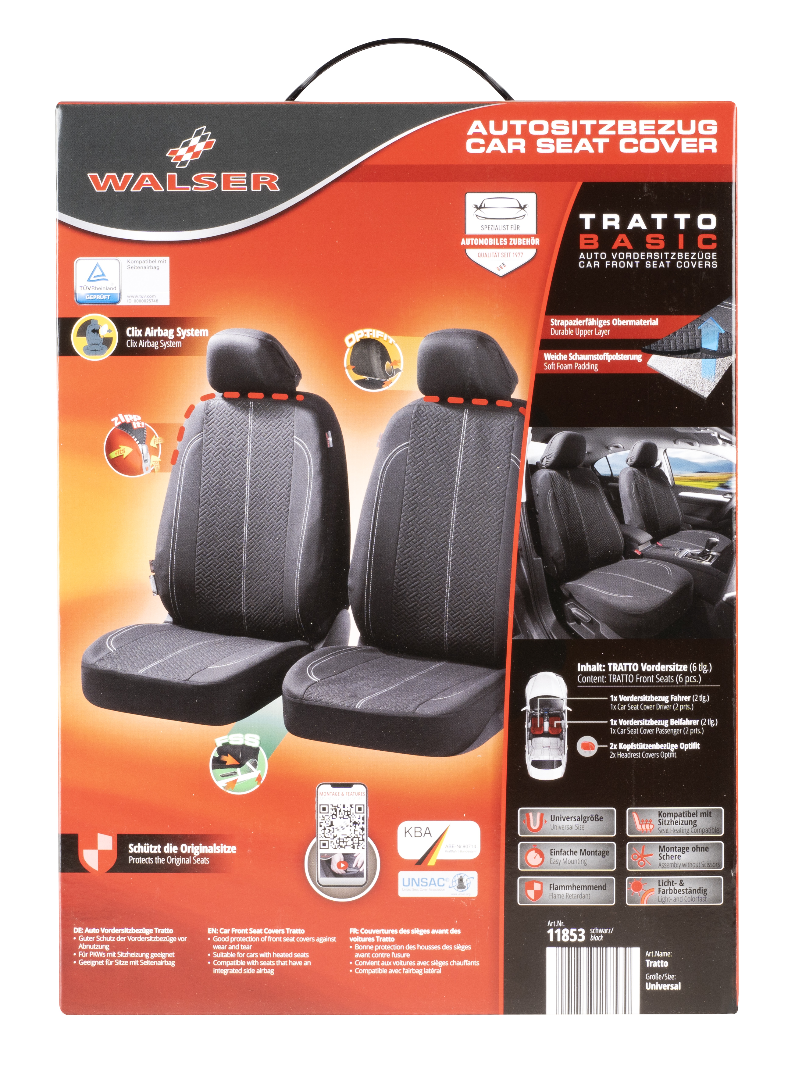 Walser Autositzbezug Tratto, schwarz 2VS 2-teilig 2NS