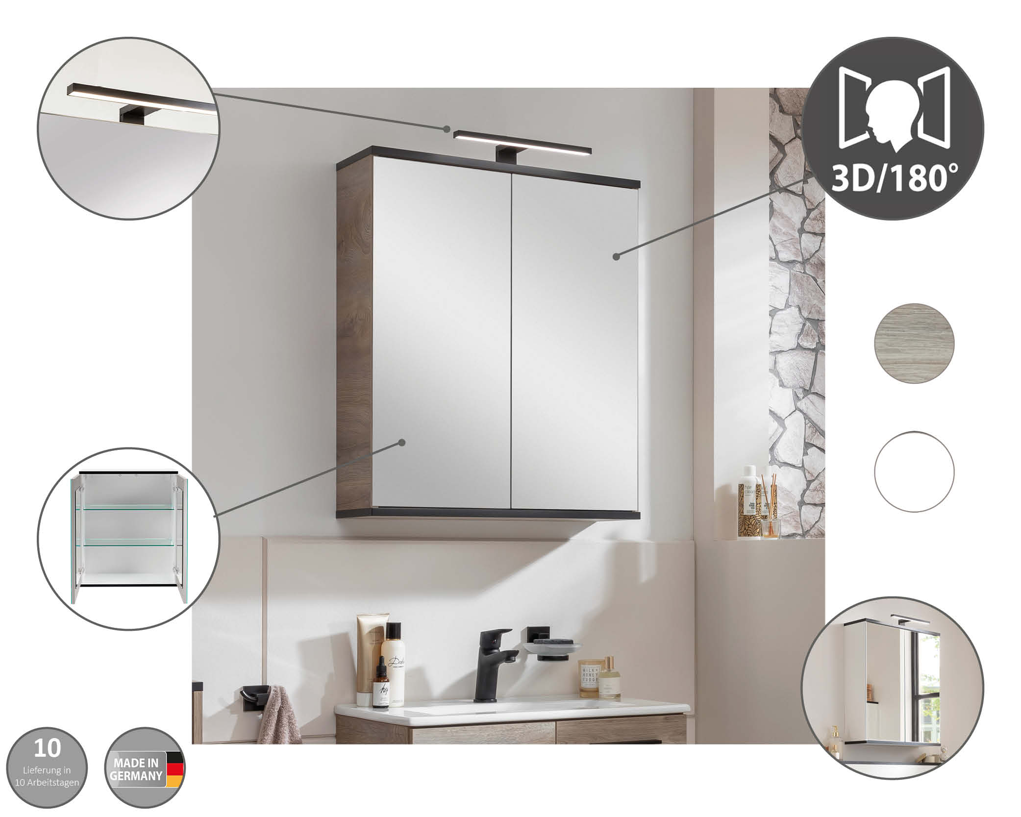 Fackelmann TE-A Spiegelschrank, 2 Türen