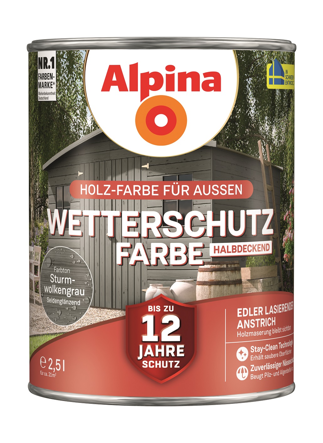 Alpina Wetterschutz-Farbe Sturmwolkengrau, 2,5L