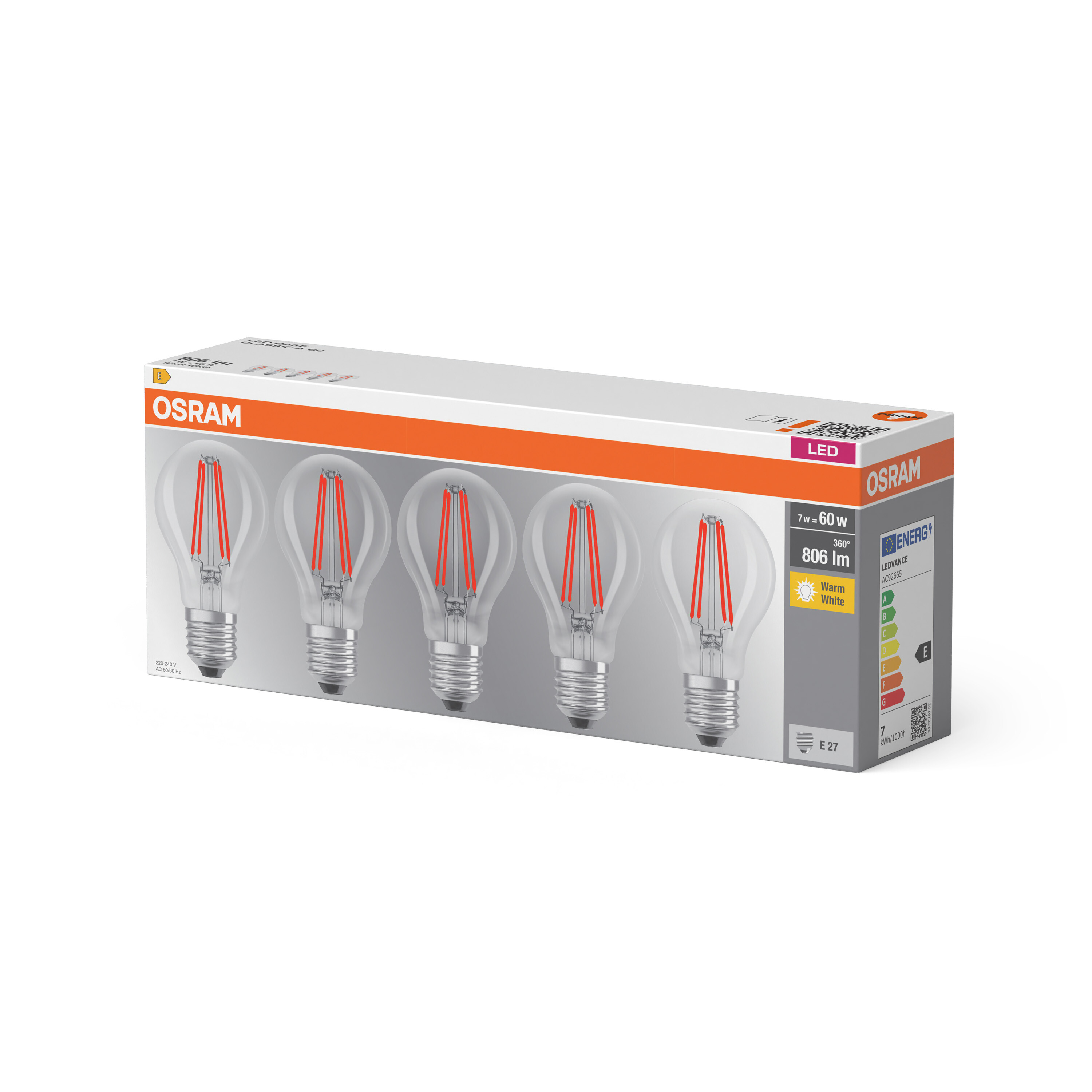 Osram LED Classic Lampe, warmweiß, E27, 5er-Pack