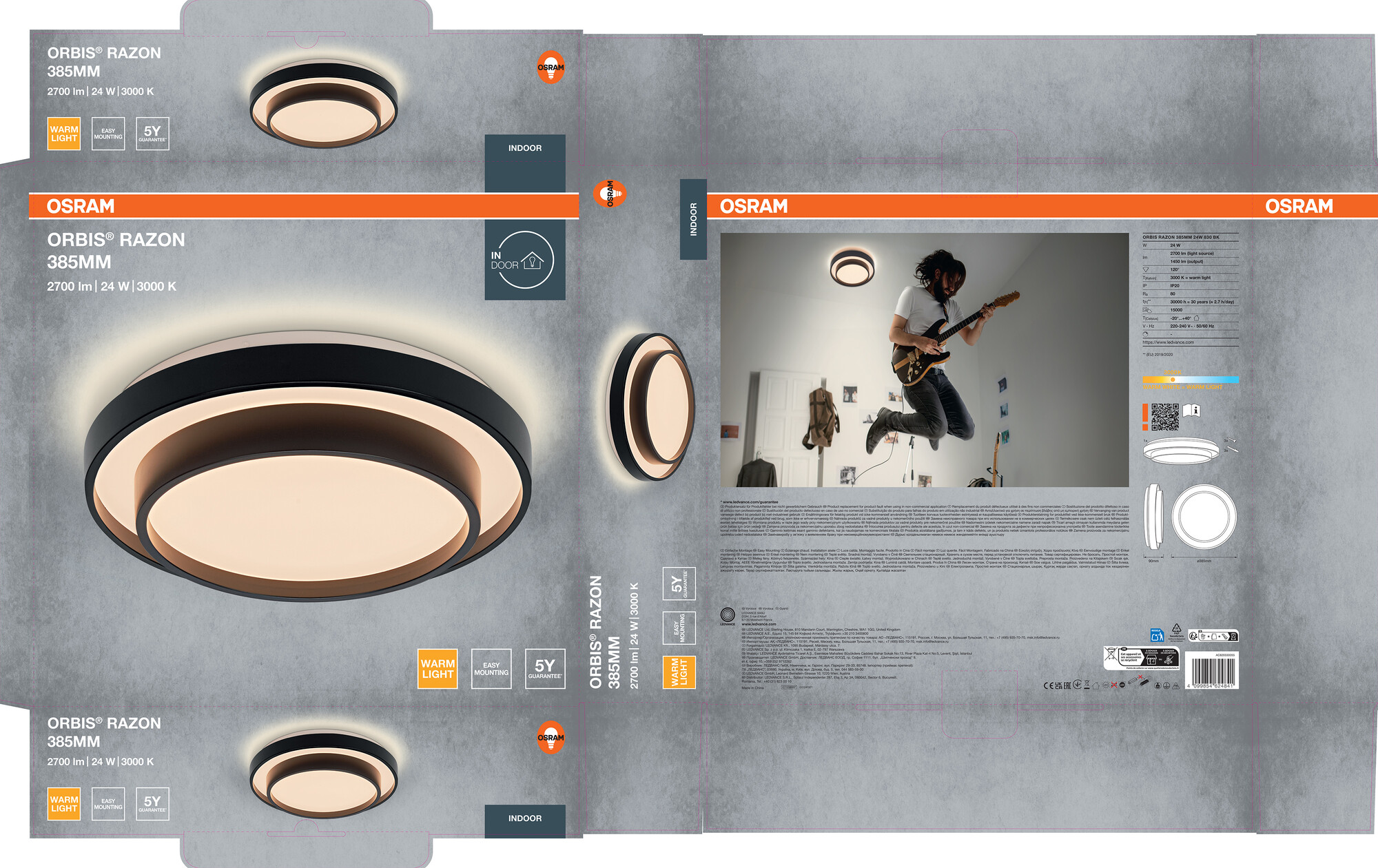 Osram Led Deckenleuchte "Orbis Razon", 385 mm, 24W, 830, schwarz