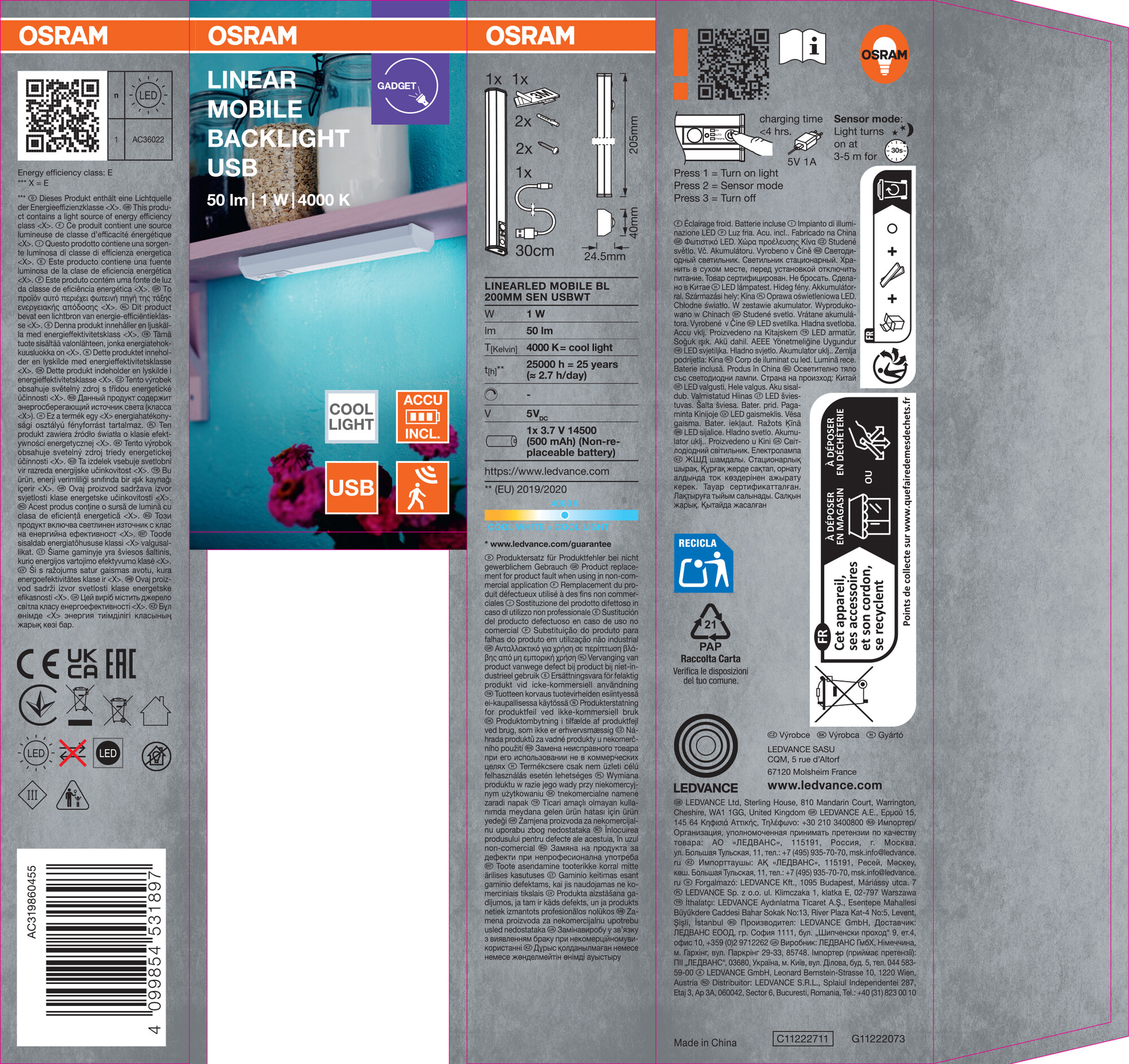 Osram Unterbauleuchte "Linear LED Mobile Backlight", sensor, 200 mm