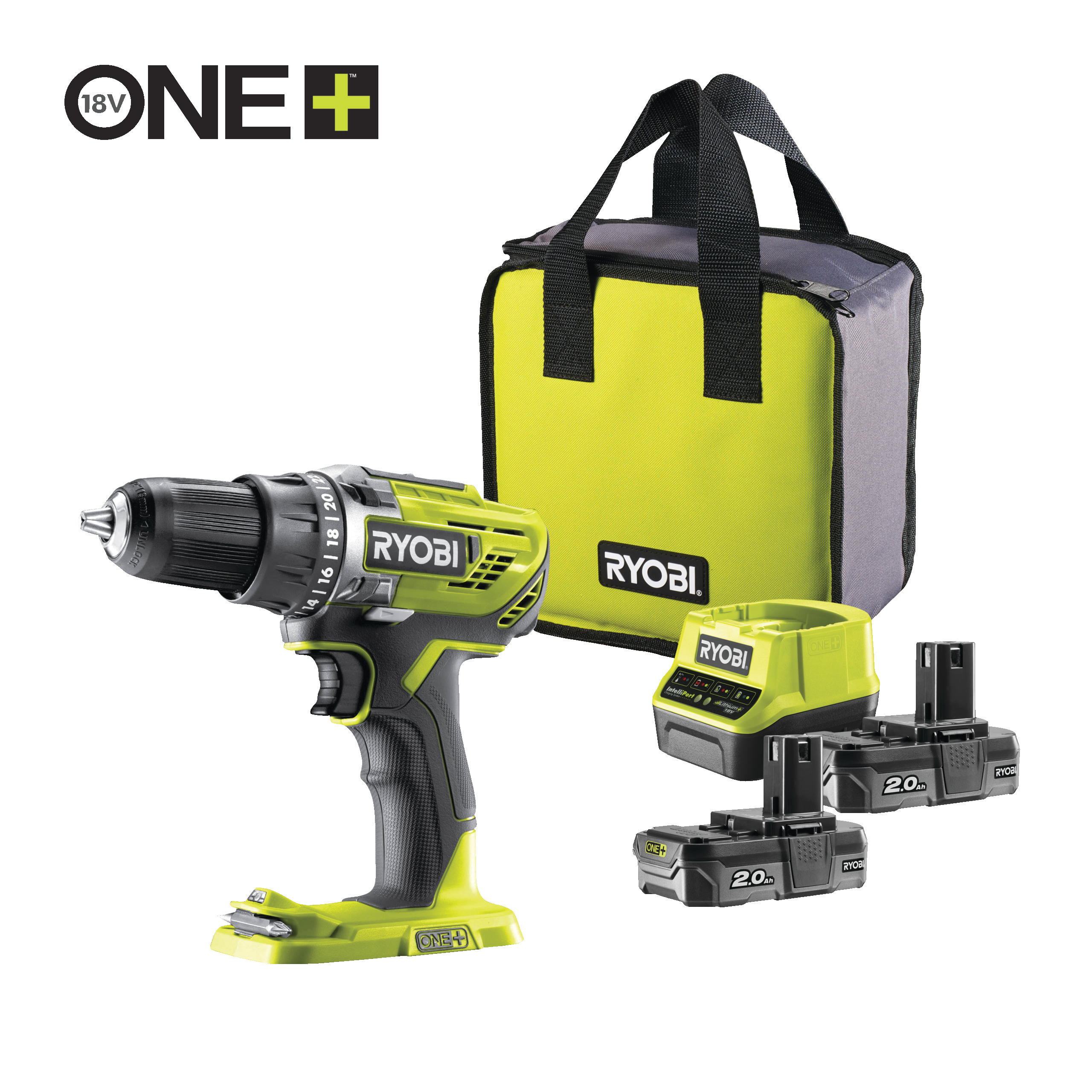 Ryobi 18 V ONE+ Akku-Bohrschrauber R18DD3-220S Ryobi 18 V ONE+ Akku-Bohrschrauber R18DD3-220S