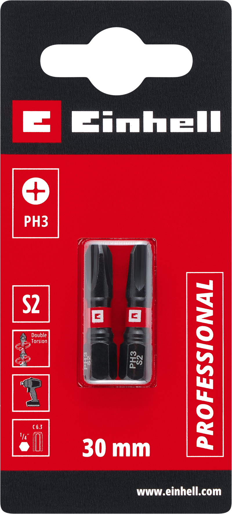 Einhell Impact-Bits mit Doppel-Torsion, 30 mm, PH3