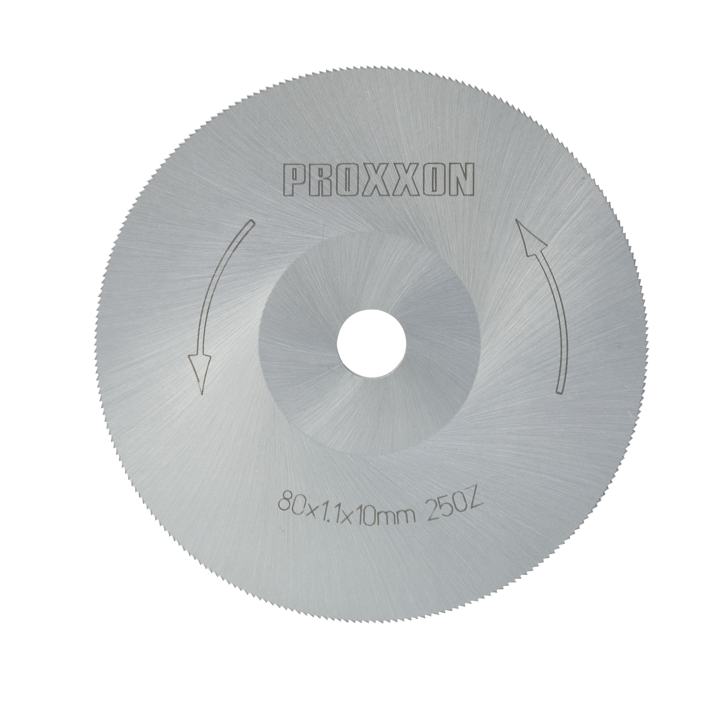 Proxxon Kreissägeblatt aus hochlegiertem Spezialstahl (HSS), Ø 80 x 1,1 x 10 mm (250 Zähne) Proxxon Kreissägeblatt aus hochlegiertem Spezialstahl (HSS), Ø 80 x 1,1 x 10 mm (250 Zähne)