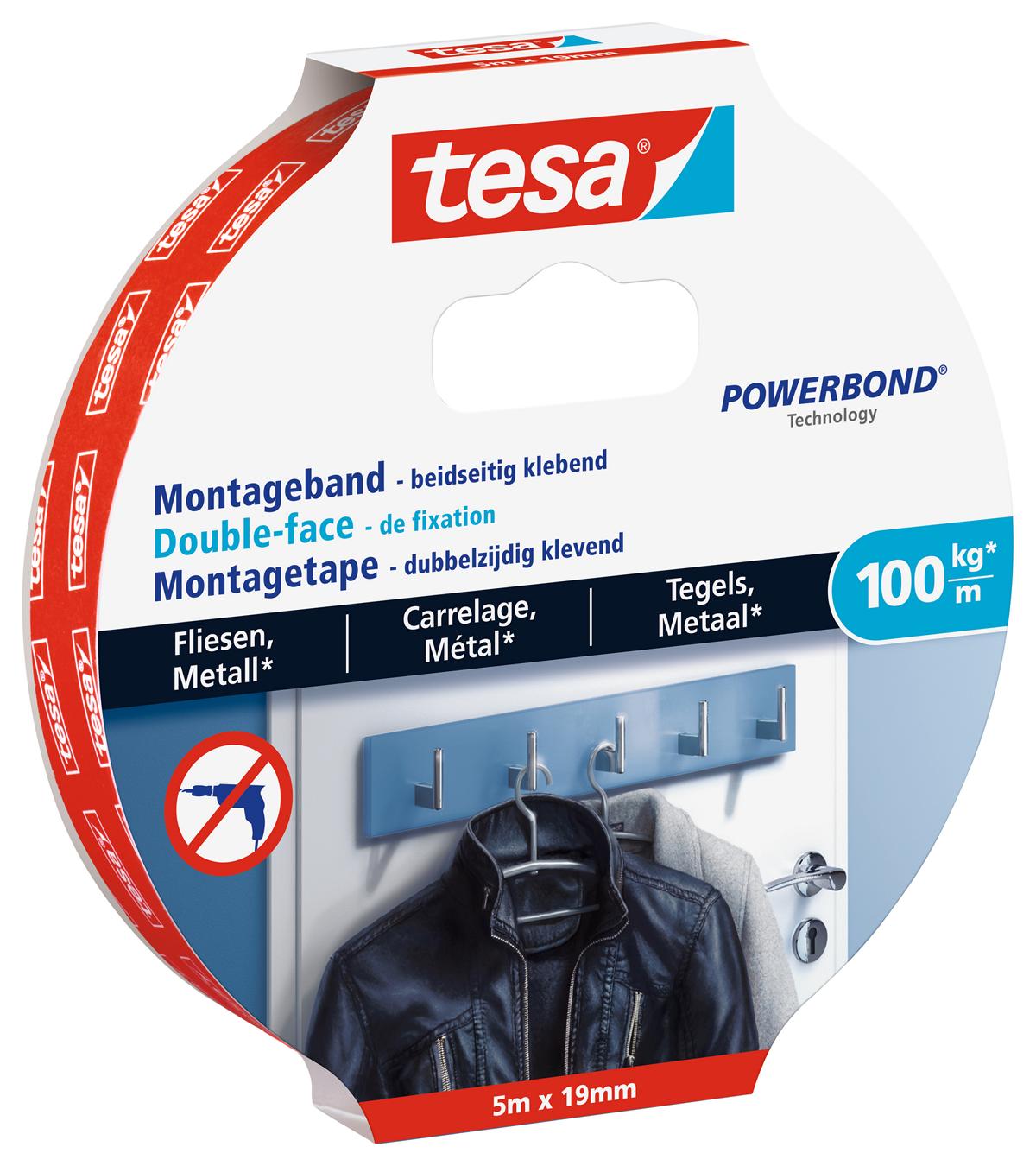 tesa Montageband Fliesen & Metall, 5 m x 19 mm