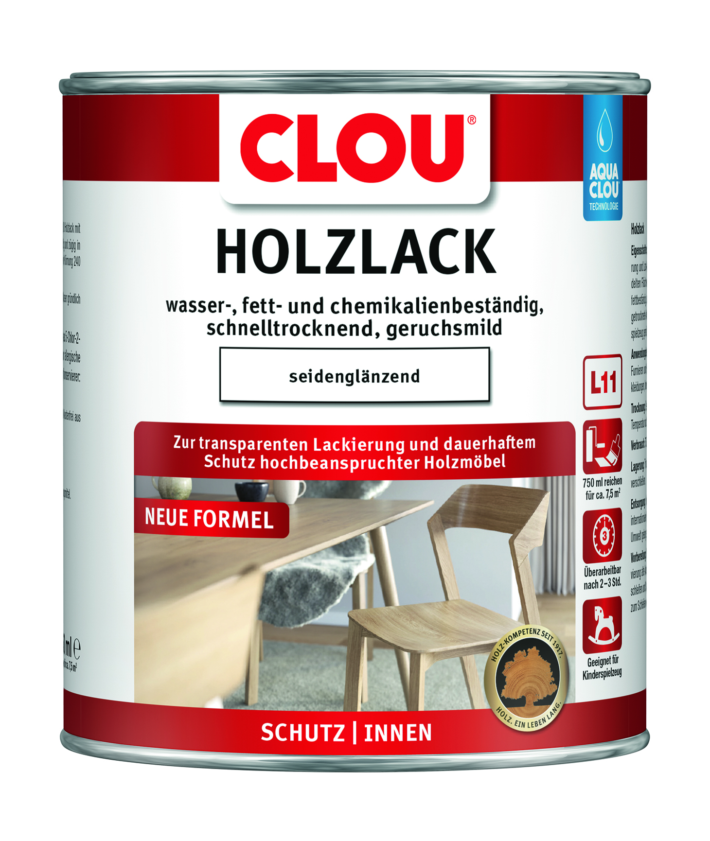 AQUA CLOU® Holzlack Seidenglänzend, 750 ml